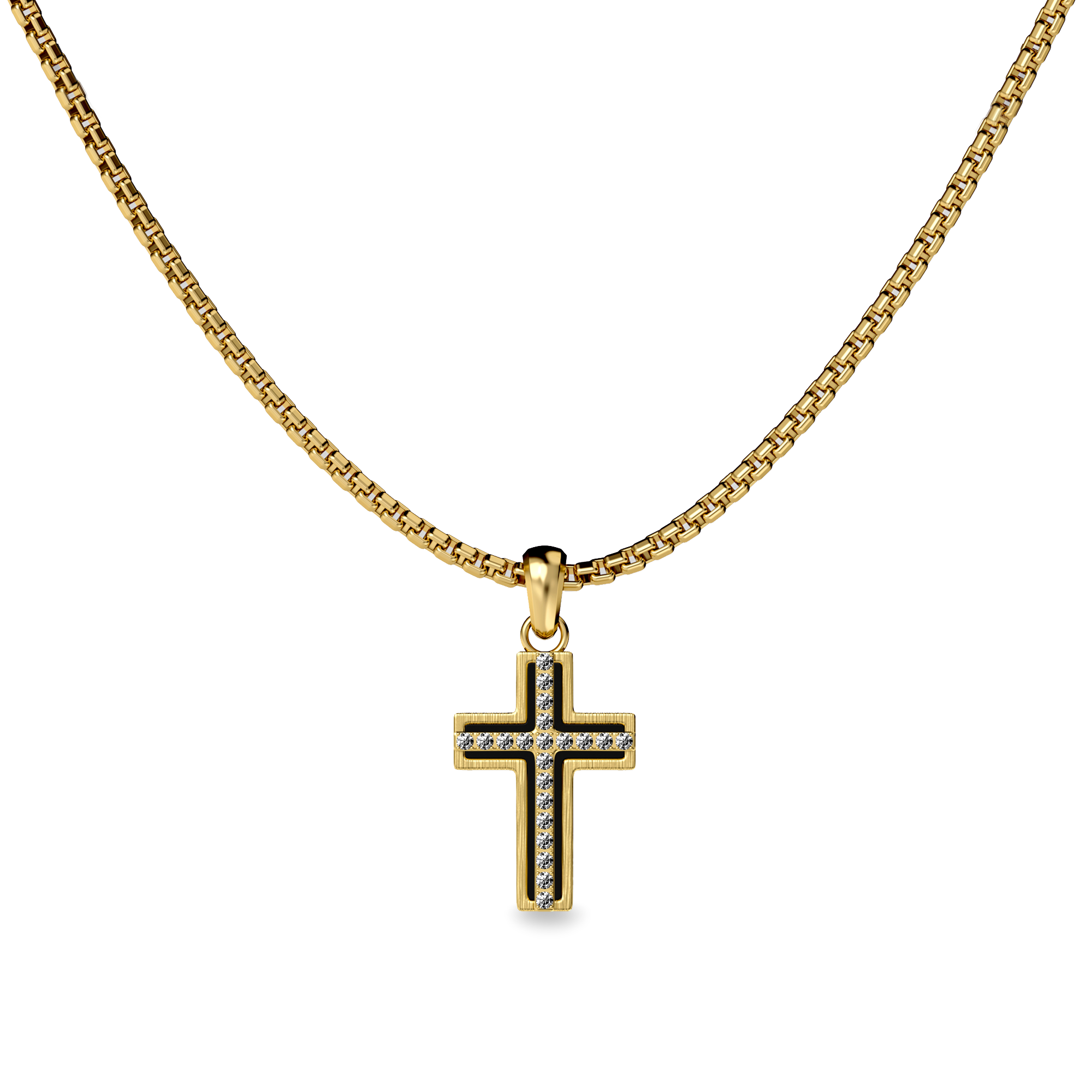 Deco Cross Pendant, White Diamond Pavé - PASCAL##color_18k-yellow-gold-vermeil-white-diamond