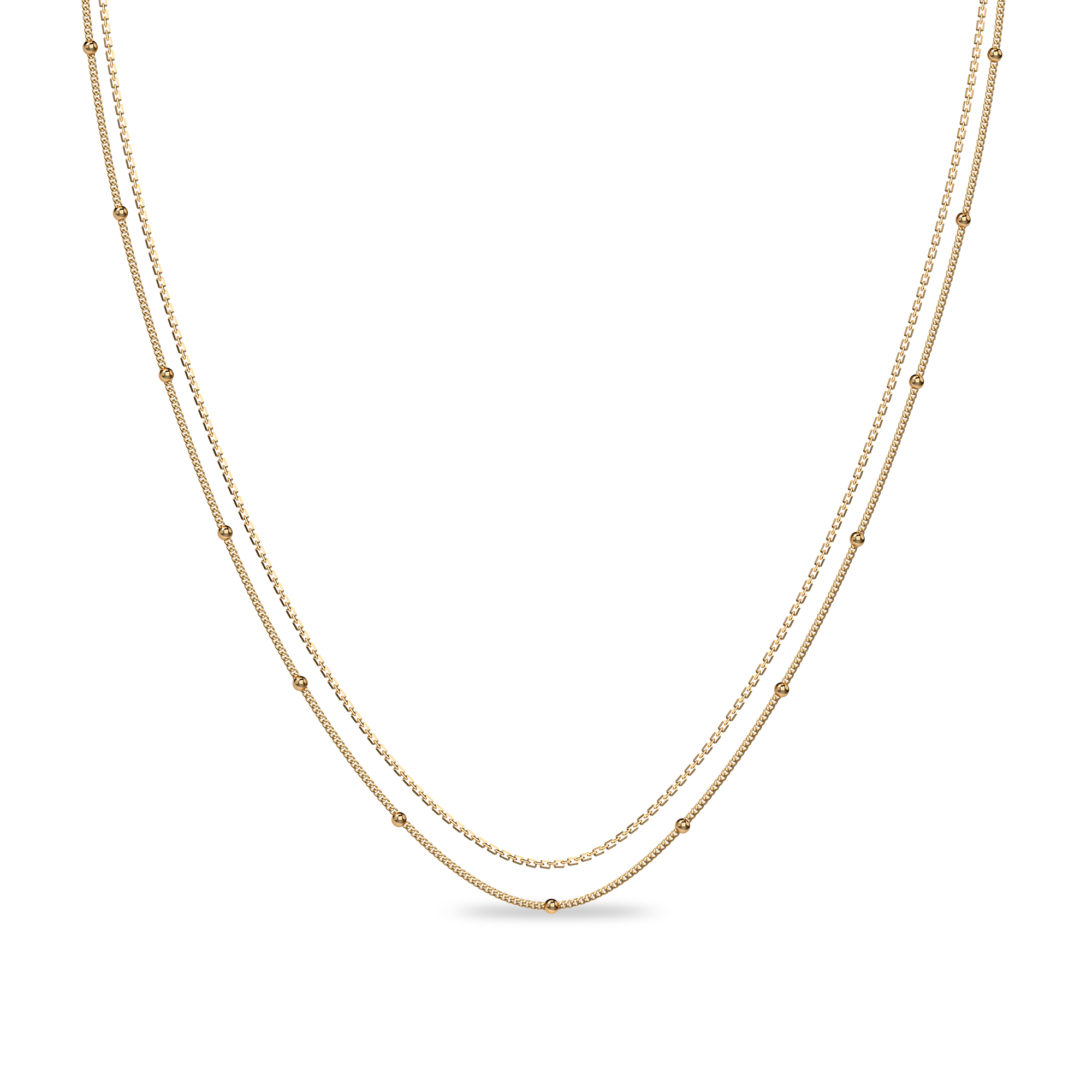 Double Chain Necklace - PASCAL#color_18k-yellow-gold-plated