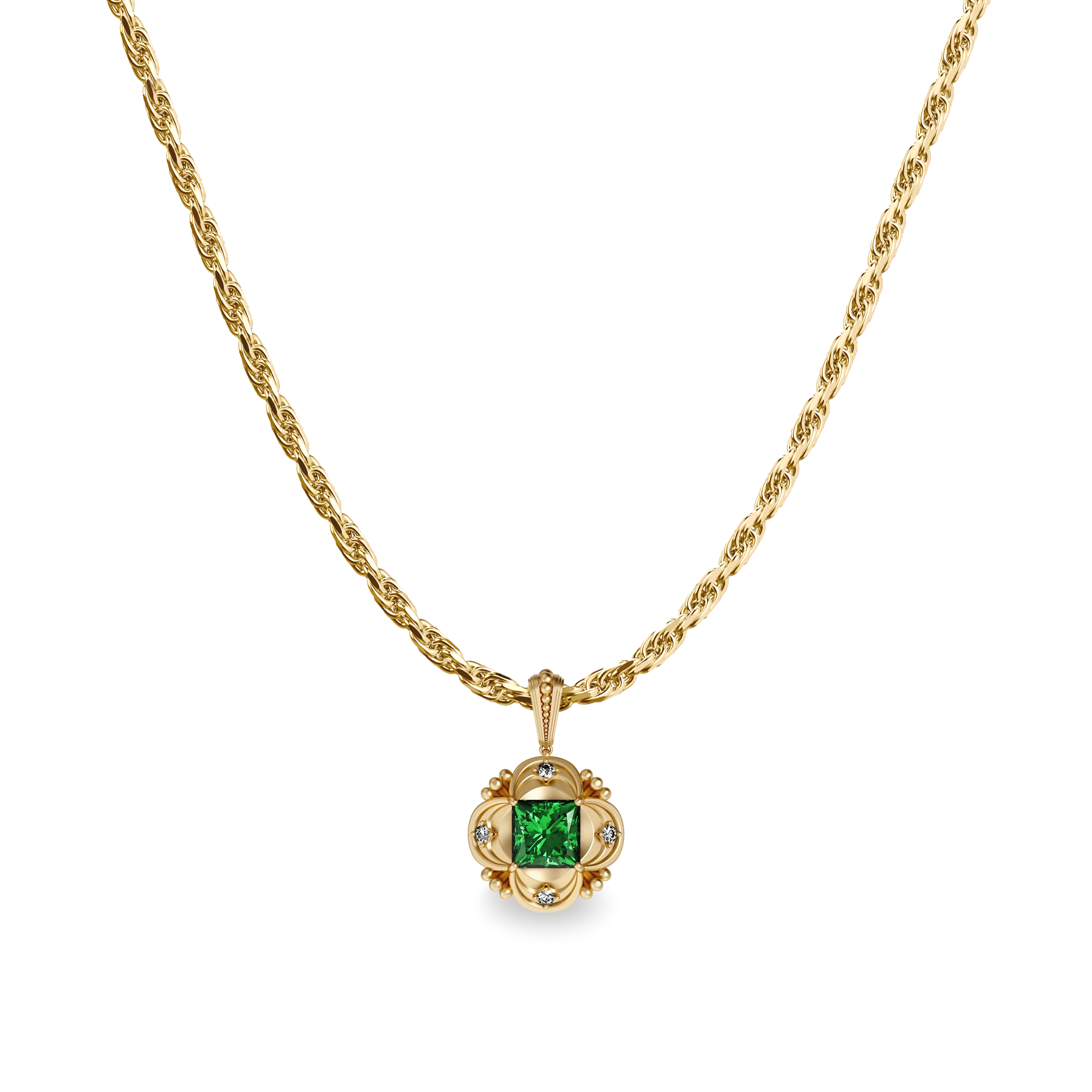 Gloriana Regalia Diamond Necklace- PASCAL#color_18k-yellow-gold-vermeil-white-diamond-green-gemstone