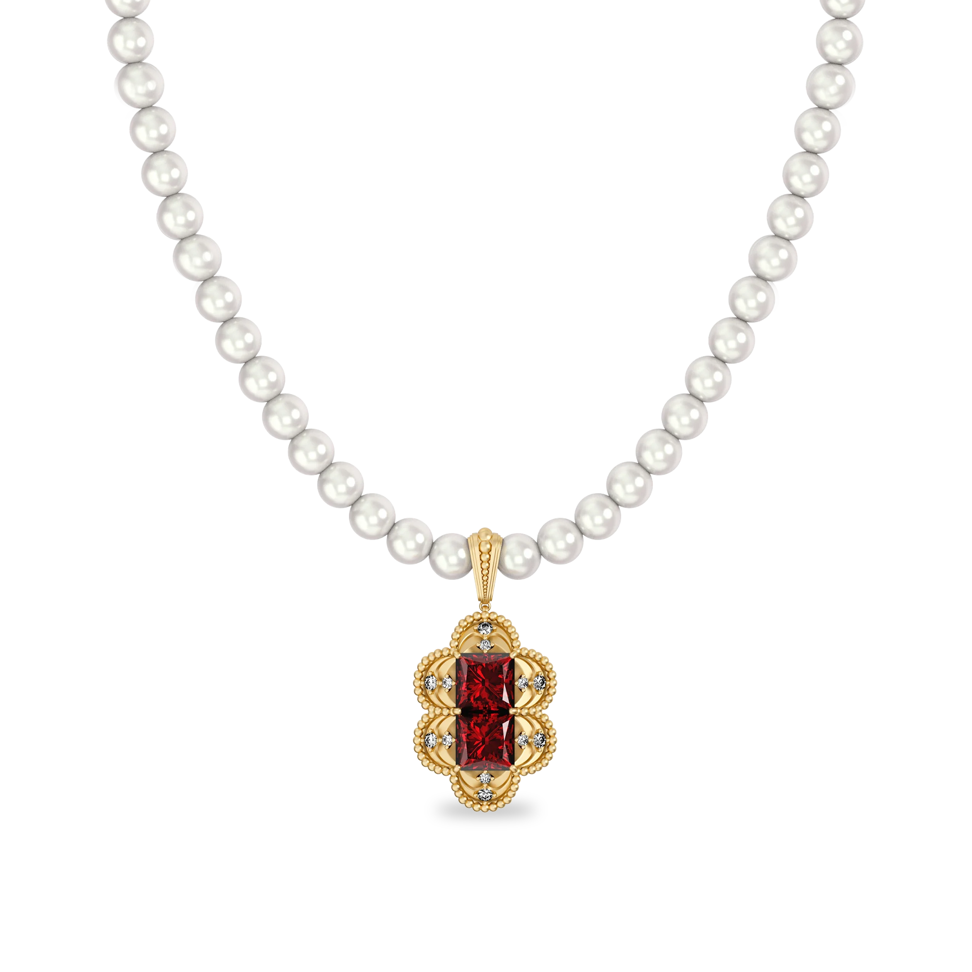 Gloriana Revival Diamond Necklace - PASCAL#color_18k-yellow-gold-vermeil-white-diamond-red-gemstone
