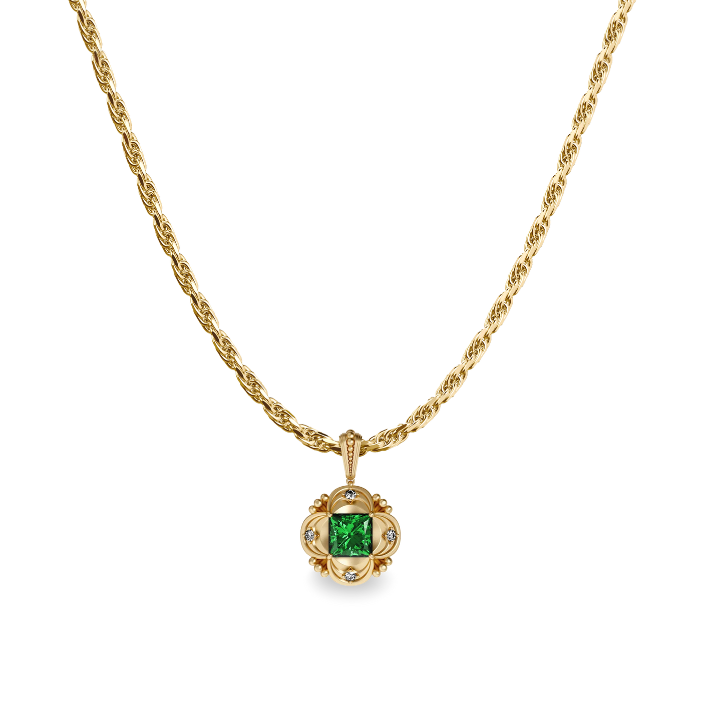 Gloriana Regalia Diamond Necklace- PASCAL#color_18k-yellow-gold-vermeil-white-diamond-green-gemstone
