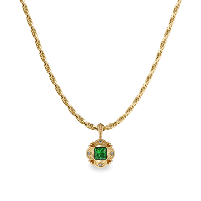 Gloriana Regalia Diamond Necklace- PASCAL#color_18k-yellow-gold-vermeil-white-diamond-green-gemstone