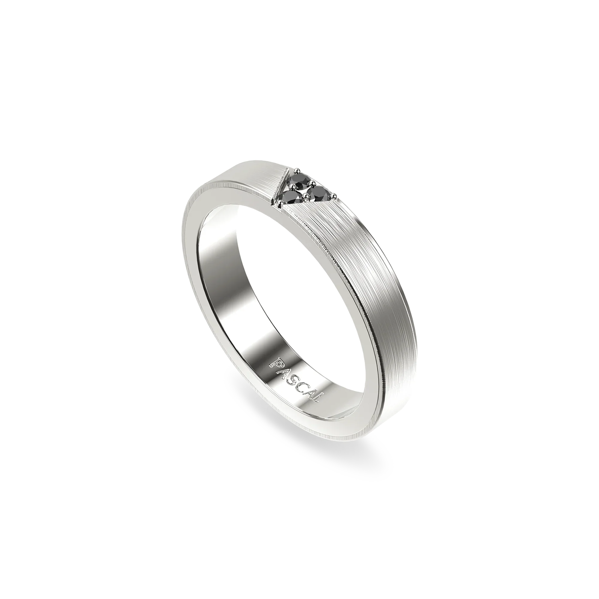 White Gold Trinity Promise Band with three contrasting black diamonds