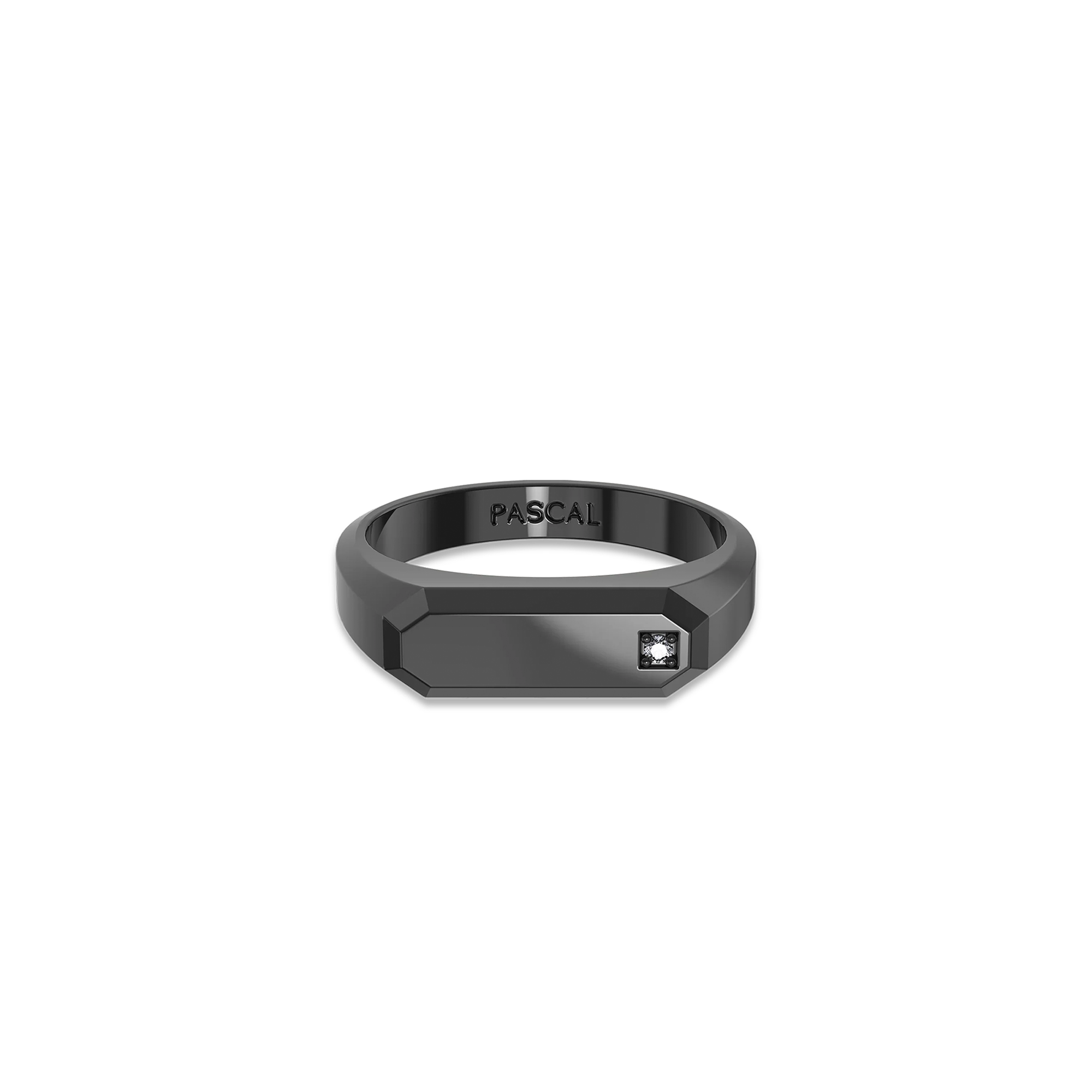 Octagon Solitaire Diamond Signet Ring - Black Titanium#color_black-titanium-white-diamonds