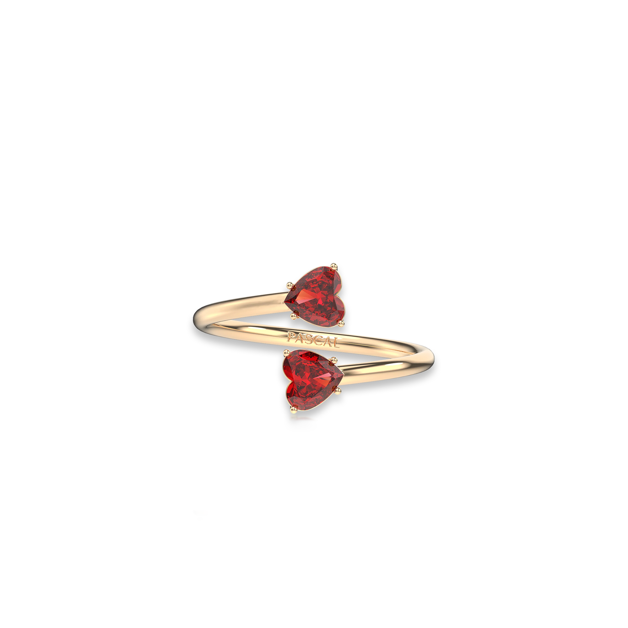 Attract Soul promise ring with red heart gemstones open ended design#color_18k-yellow-gold-vermeil-red