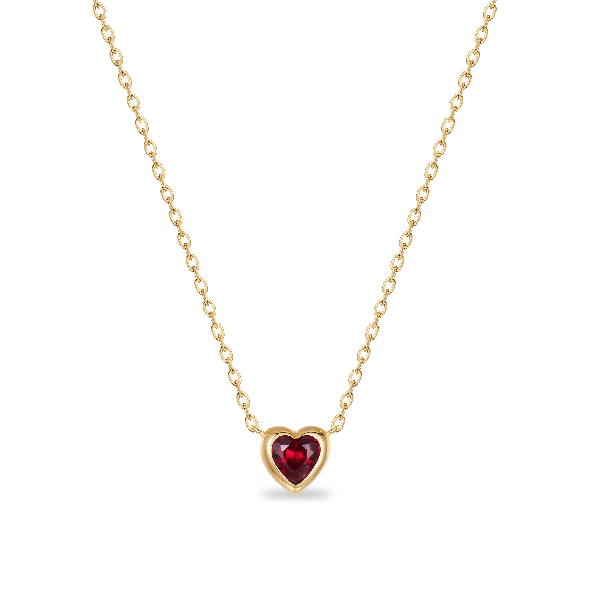 Mini Heart Gemstone Necklace - PASCAL#color_18k-yellow-gold-vermeil-ruby