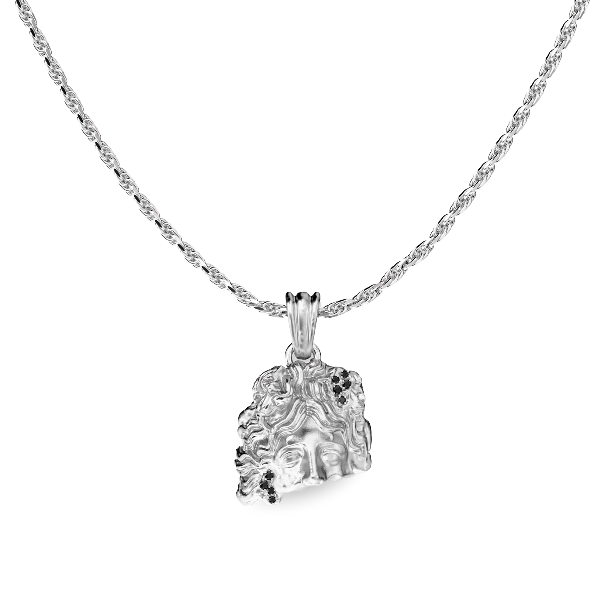 Olympus Apollo Statue Pendant, Black Diamond - PASCAL#color_18k-white-gold-vermeil-black-diamond