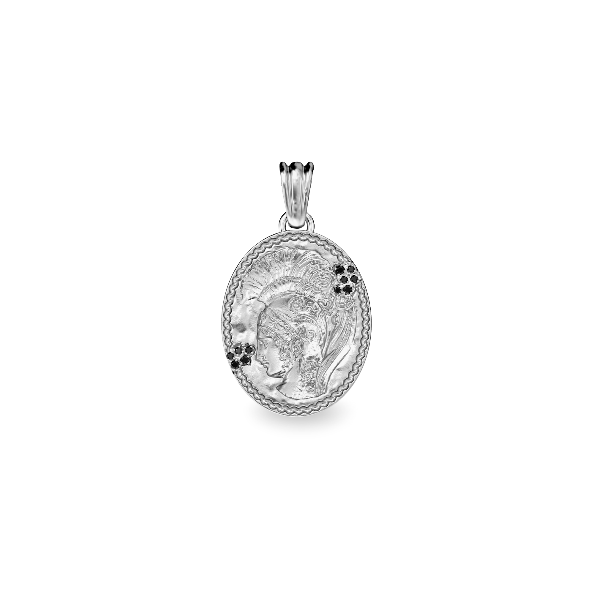 Olympus Athena Oval Pendant, Black Diamond - PASCAL#color_18k-white-gold-vermeil-black-diamond