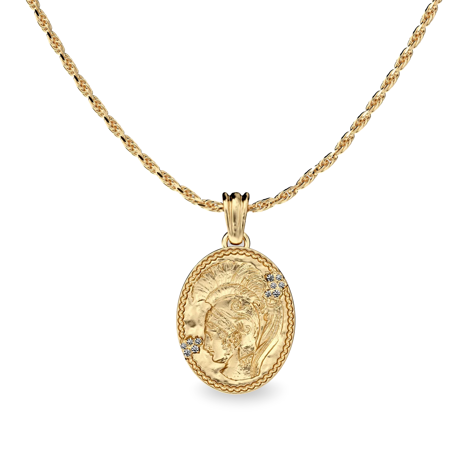 Olympus Athena Oval Pendant, White Diamond - PASCAL#color_18k-yellow-gold-vermeil-white-diamond
