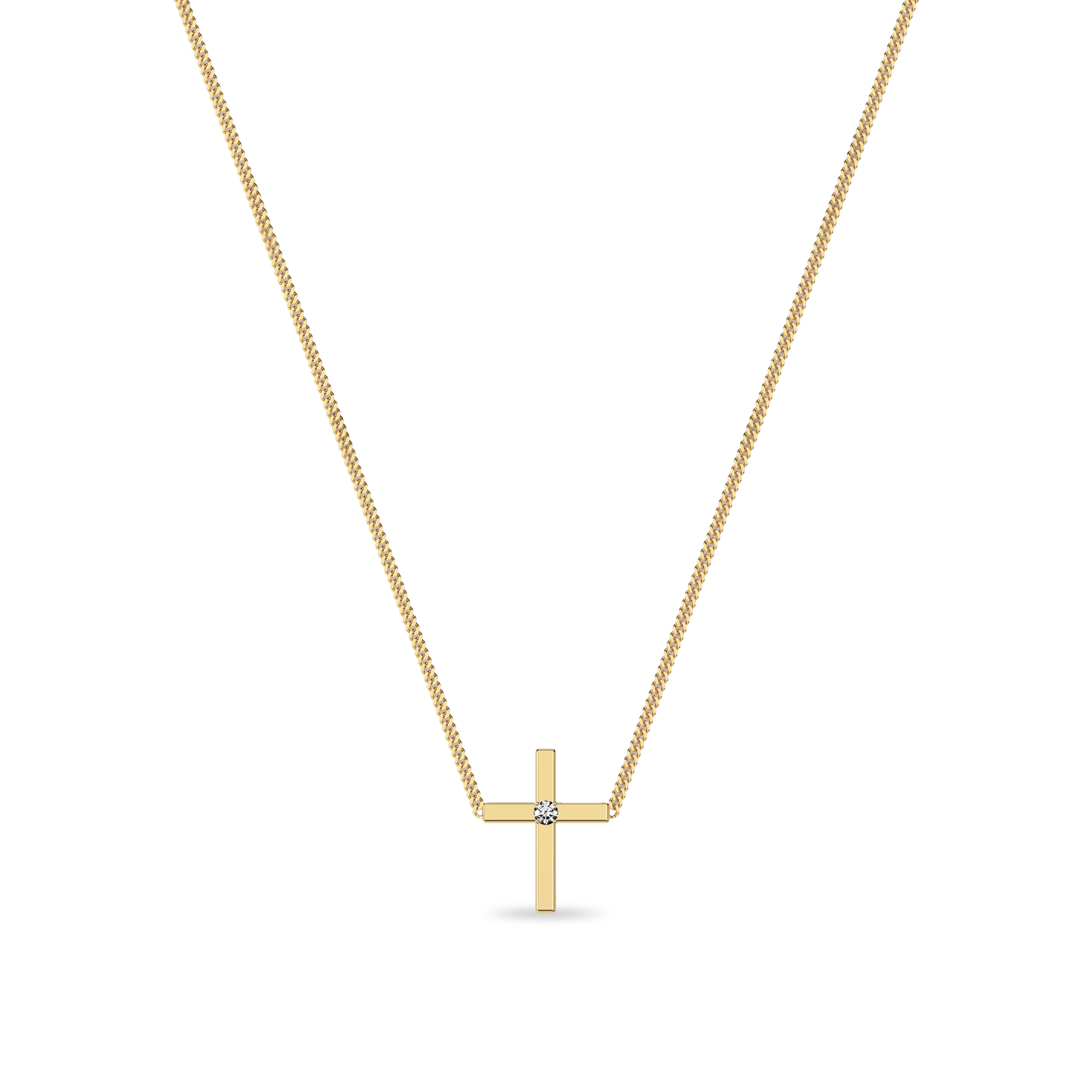 Petite Diamond Cross Necklace - PASCAL#color_18k-yellow-gold-vermeil-white-diamonds
