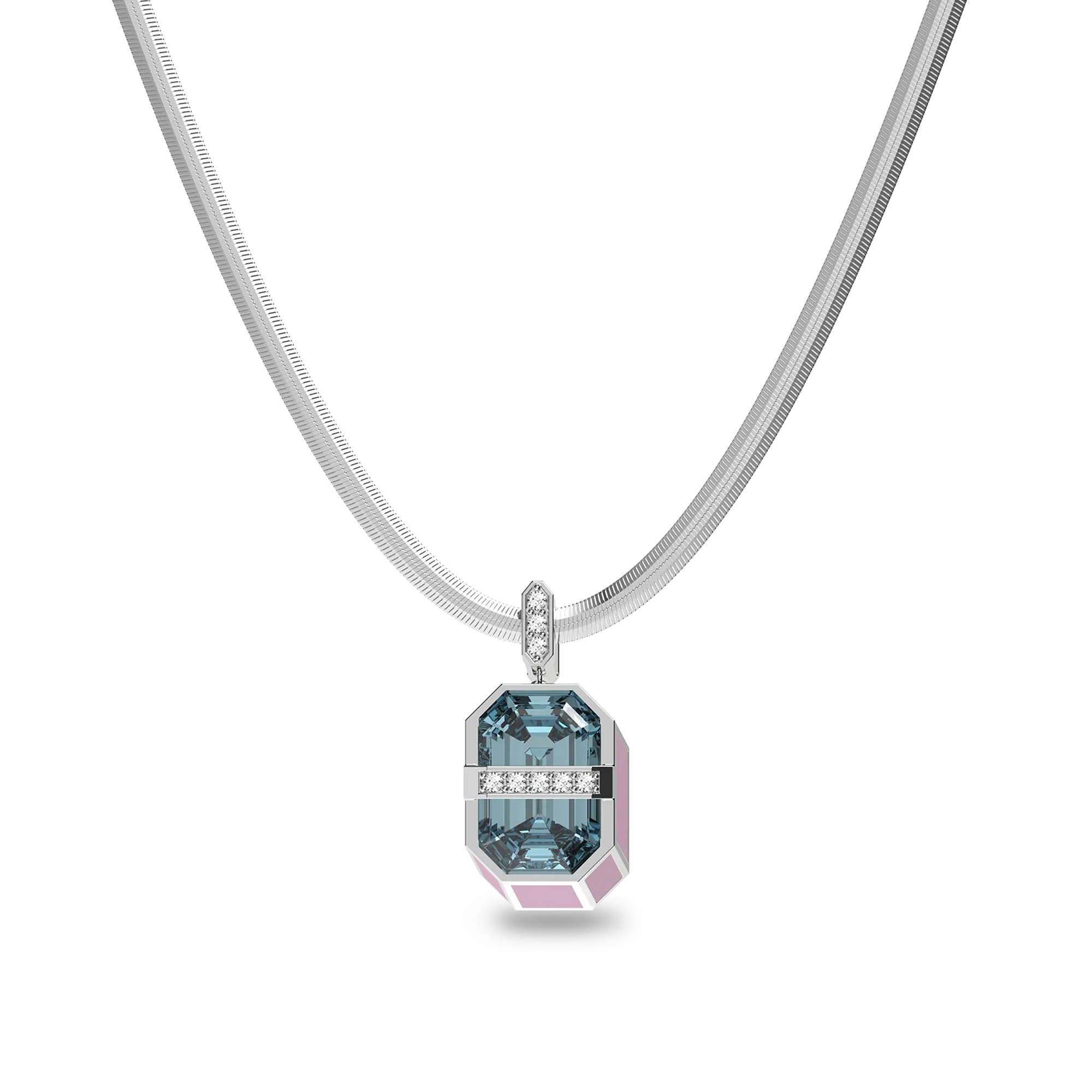 Prism Chroma Artdeco Necklace - PASCAL#color_pink-enamel-white-diamonds-blue-glass