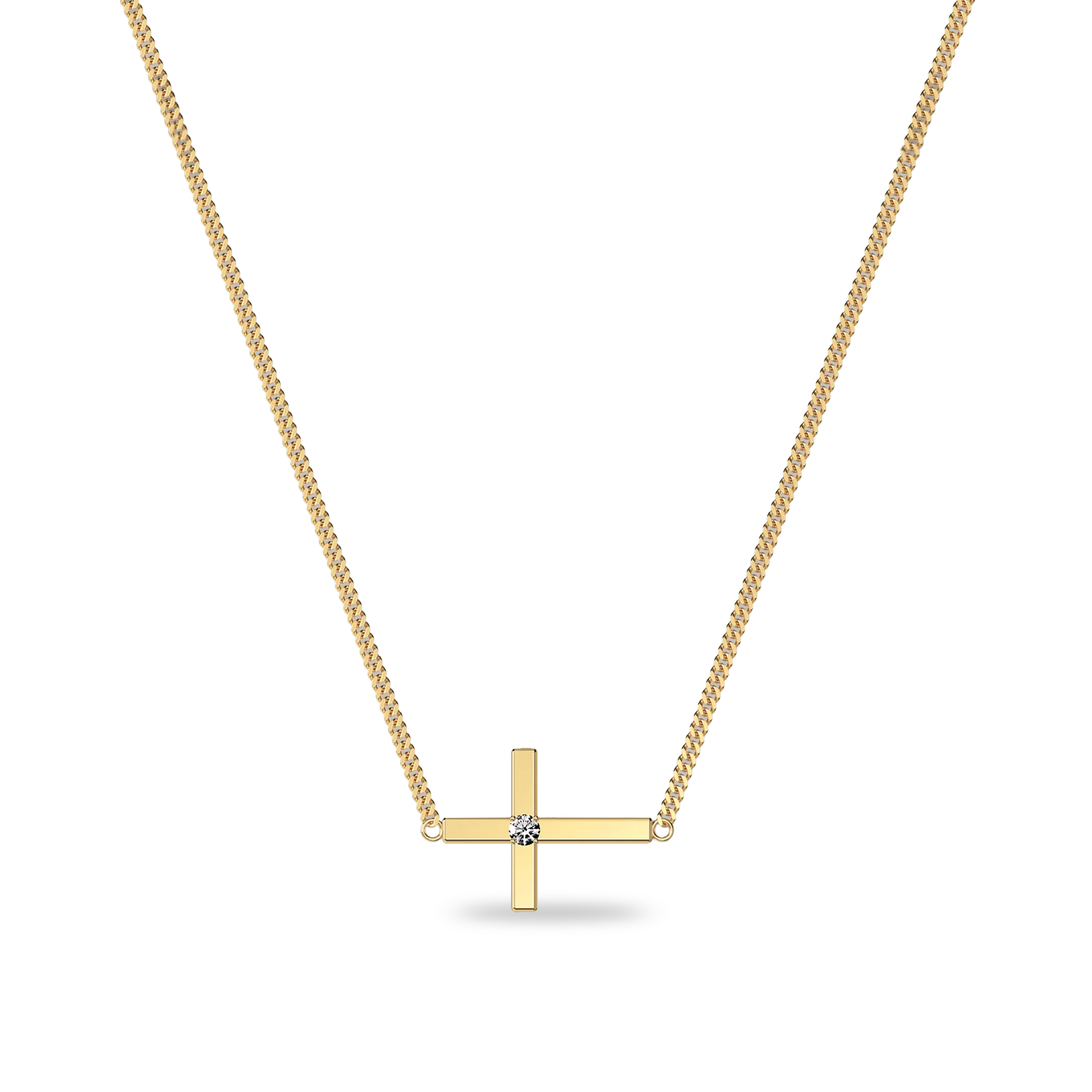 Sideway Diamond Cross Necklace - PASCAL#color_18k-yellow-gold-vermeil-white-diamond