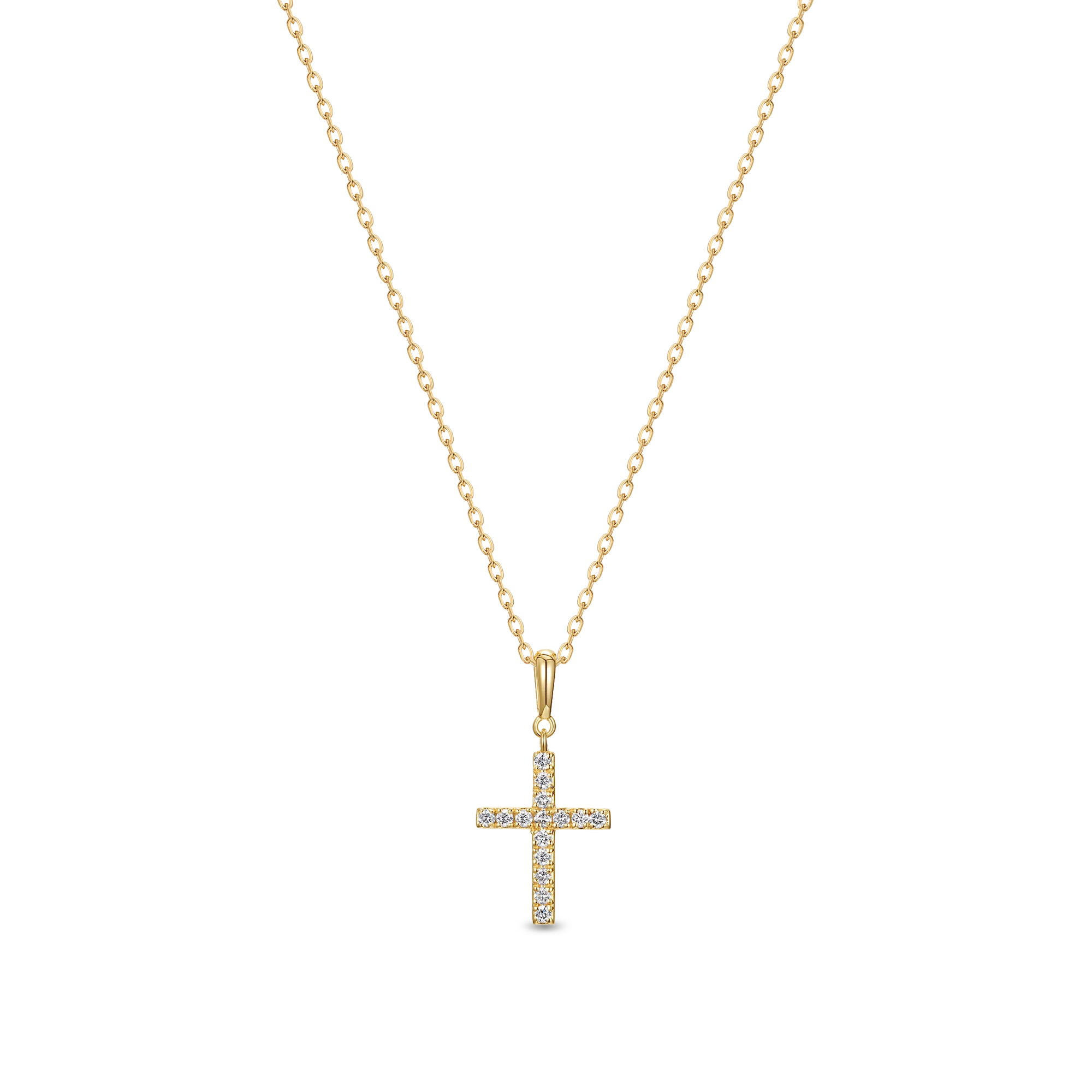 Sparkling Diamond Cross Necklace- PASCAL#color_18k-yellow-gold-vermeil-white-diamond