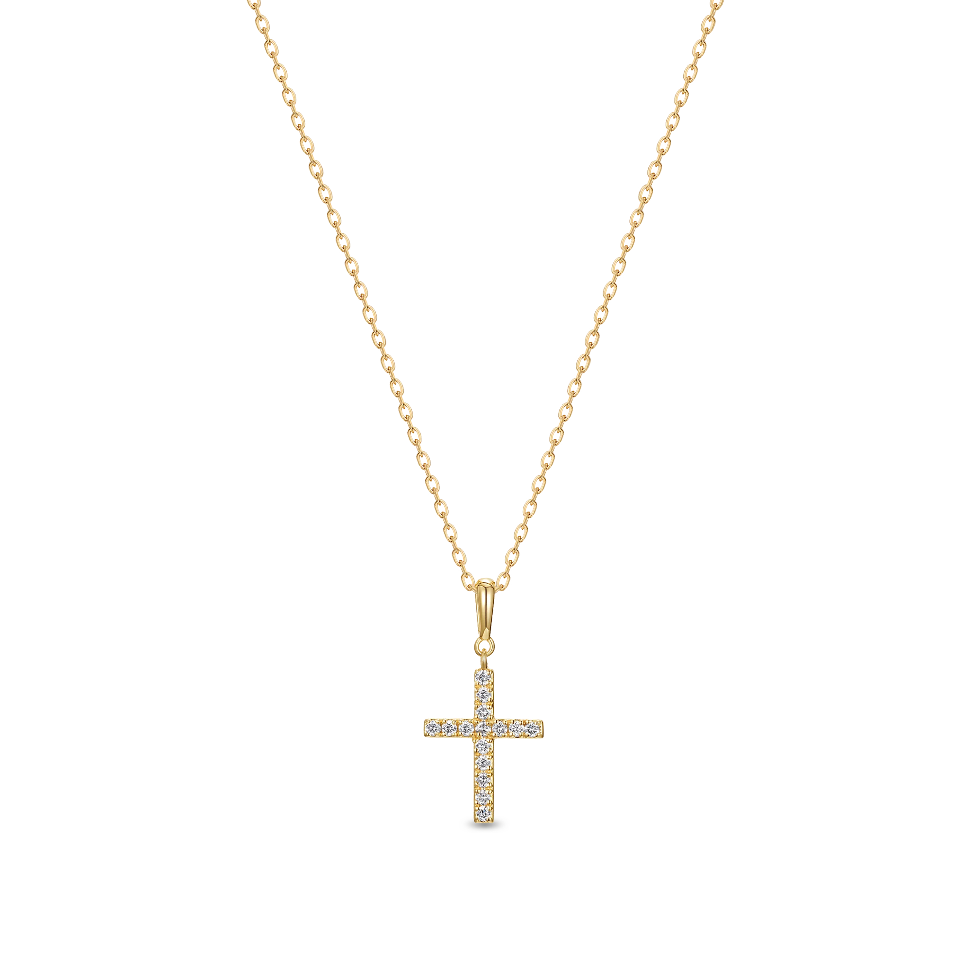 Sparkling Diamond Cross Necklace- PASCAL#color_18k-yellow-gold-vermeil-white-diamond