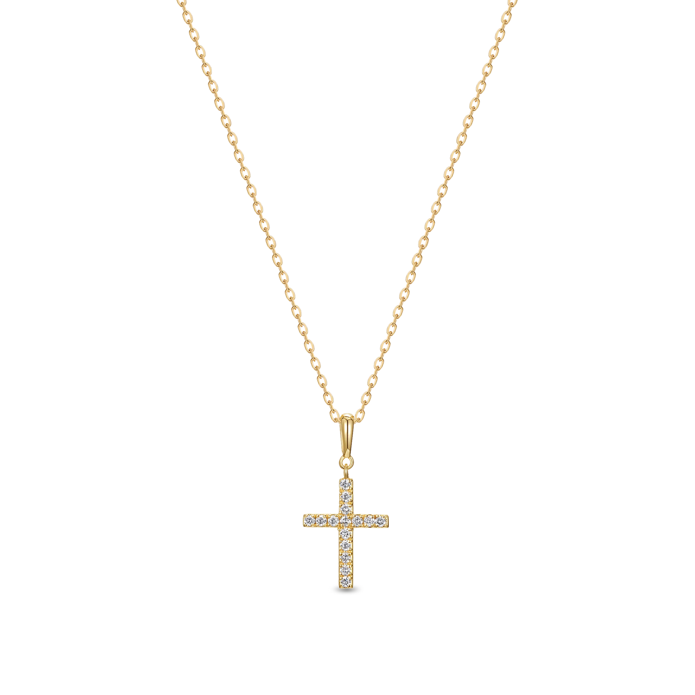 Sparkling Diamond Cross Necklace- PASCAL#color_18k-yellow-gold-vermeil-white-diamond