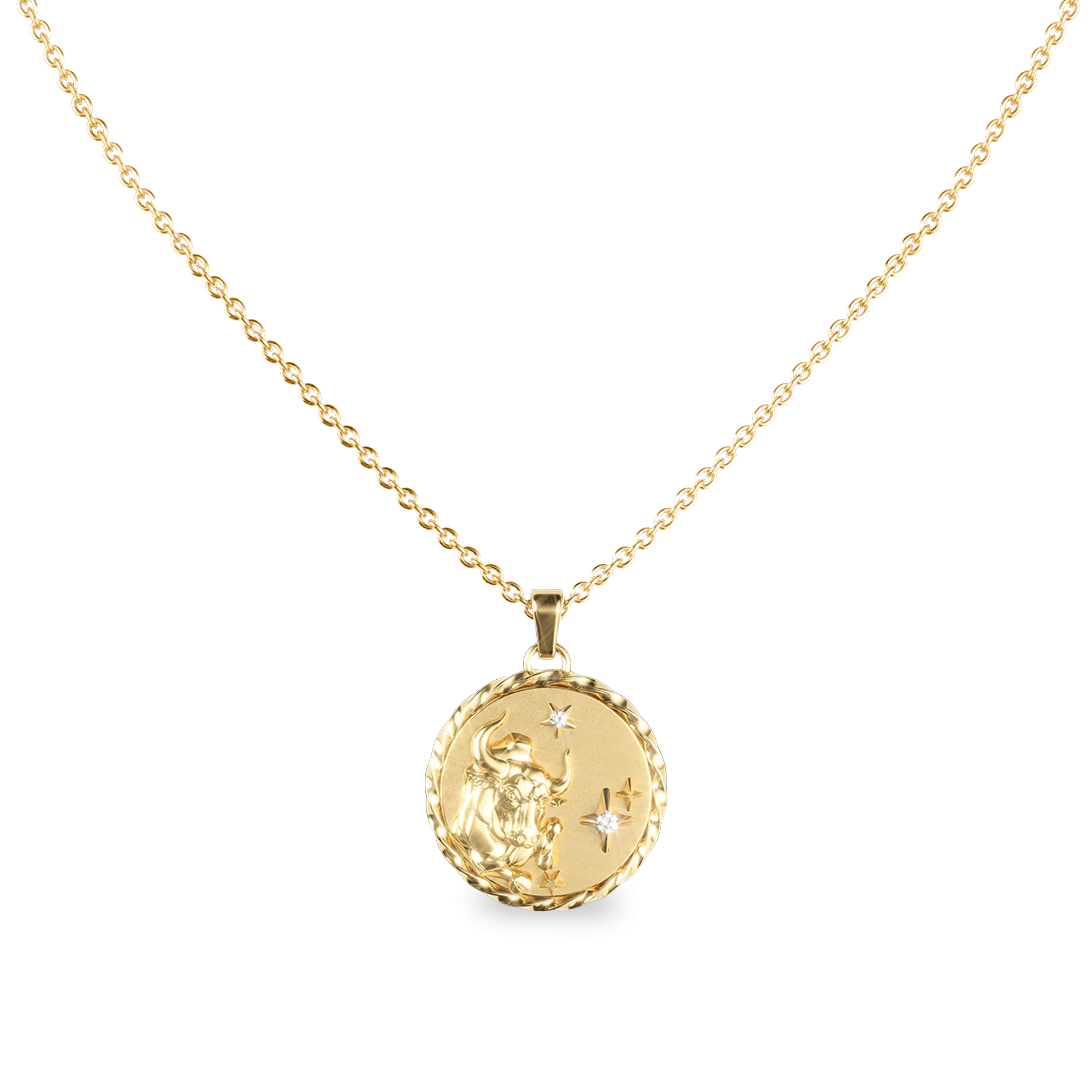 Taurus Amulet Necklace- PASCAL#color_18k-yellow-gold-vermeil-white-diamond