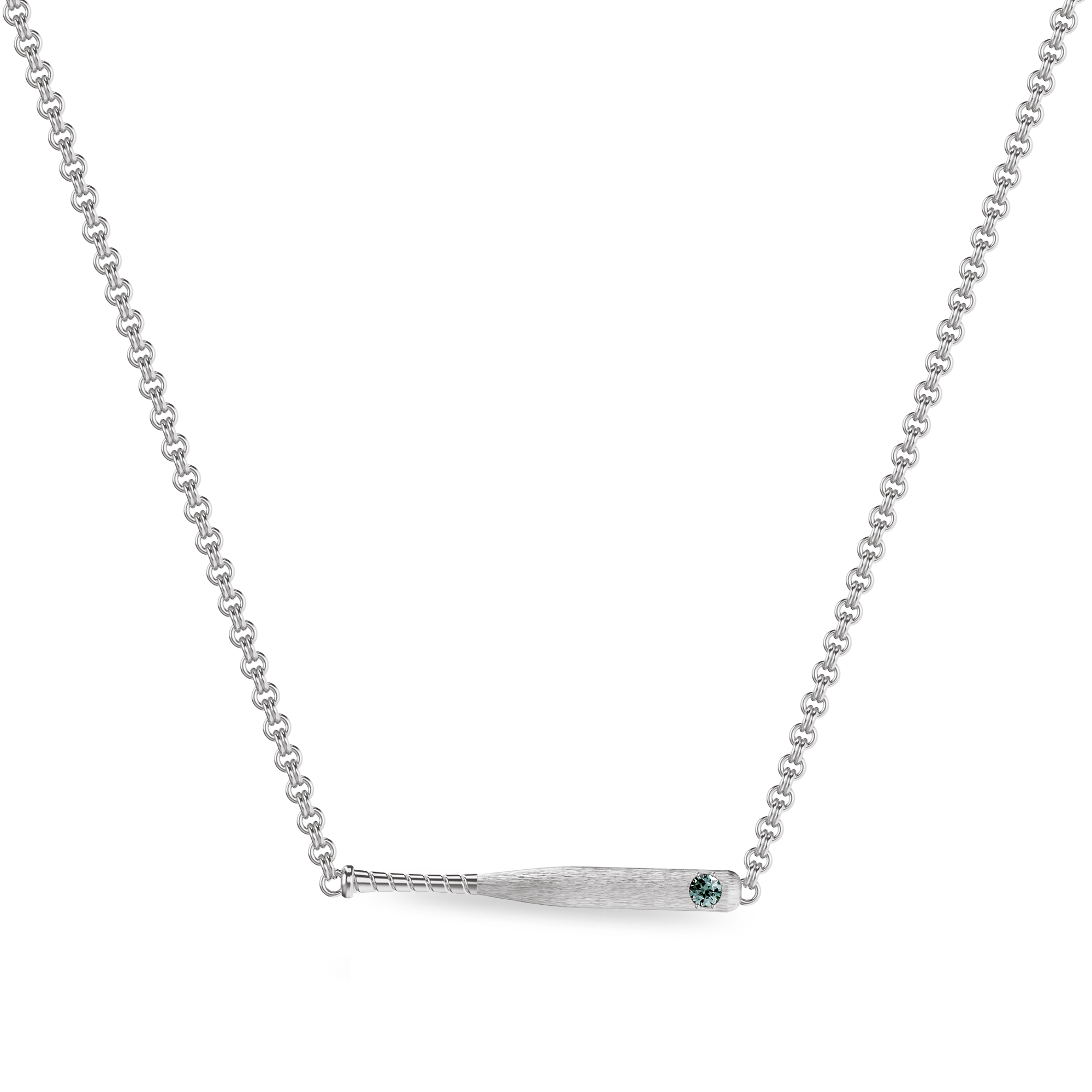 'The Baseball' Bat Necklace, Green Diamond - PASCAL#color_18k-white-gold-vermeil-green-diamond