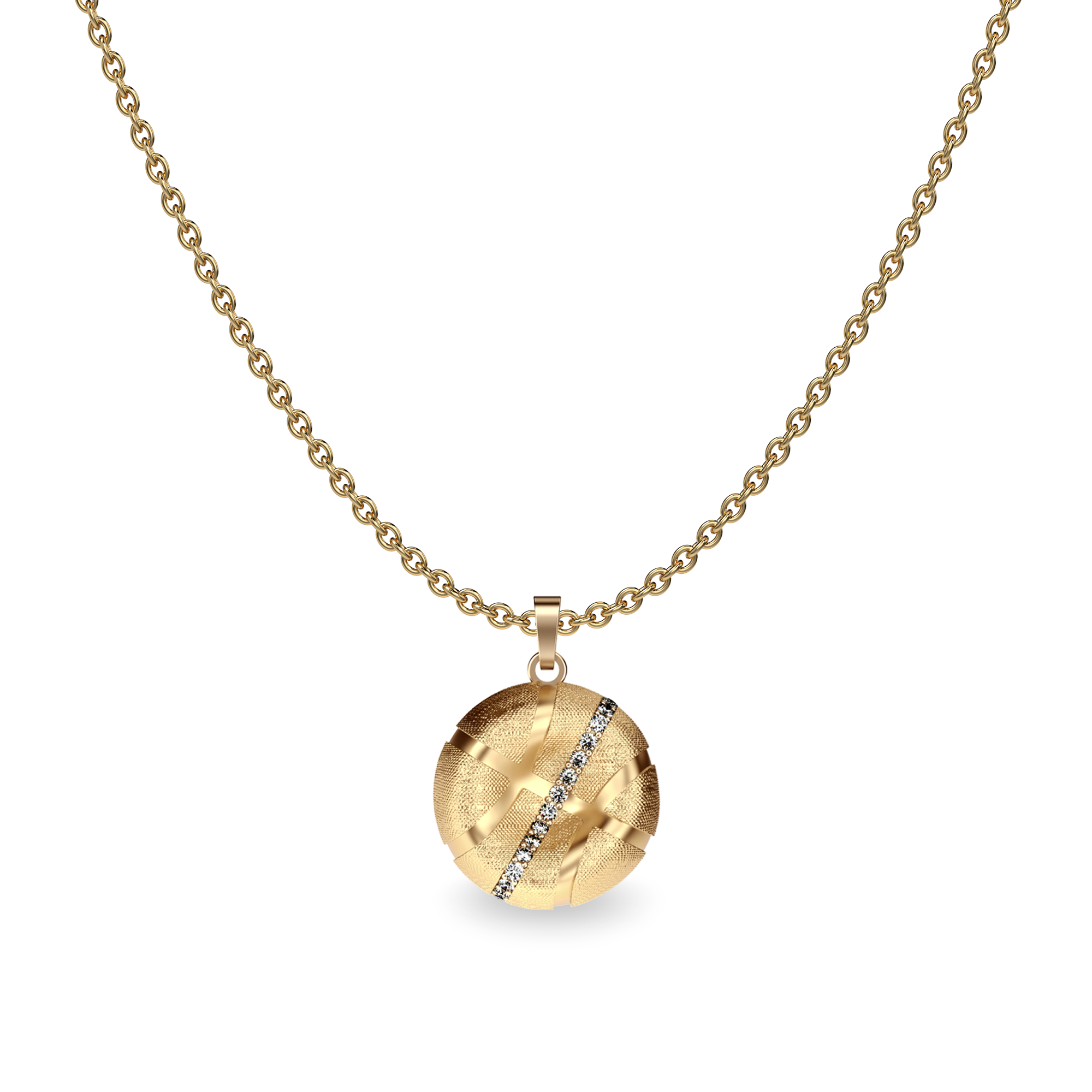 The Basketball Crooked Ball Linear Diamond Pendant, White Diamond - PASCAL