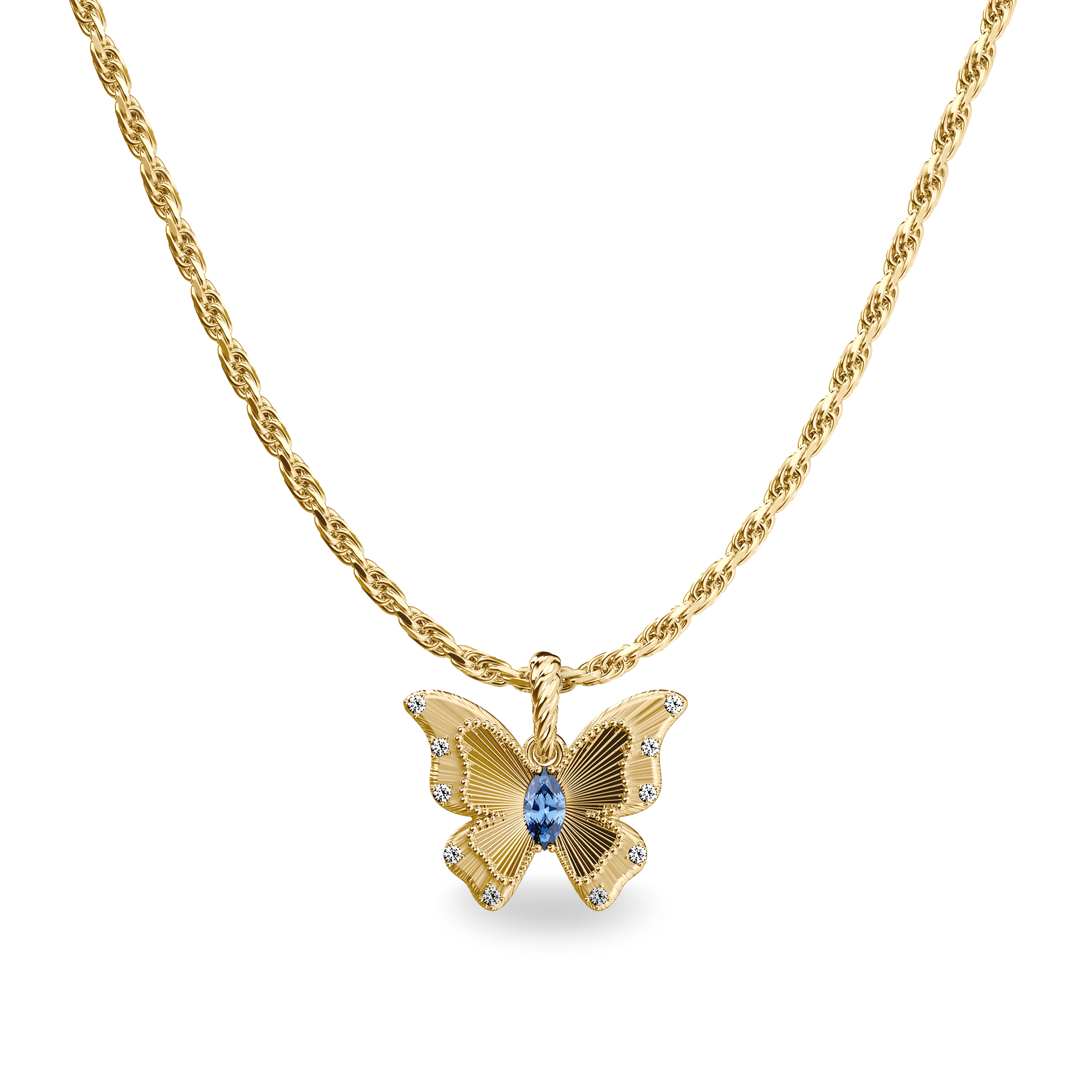 The Bonbon Butterfly Necklace, White Diamond - PASCAL#color_18k-yellow-gold-vermeil-white-diamond-blue-gemstone