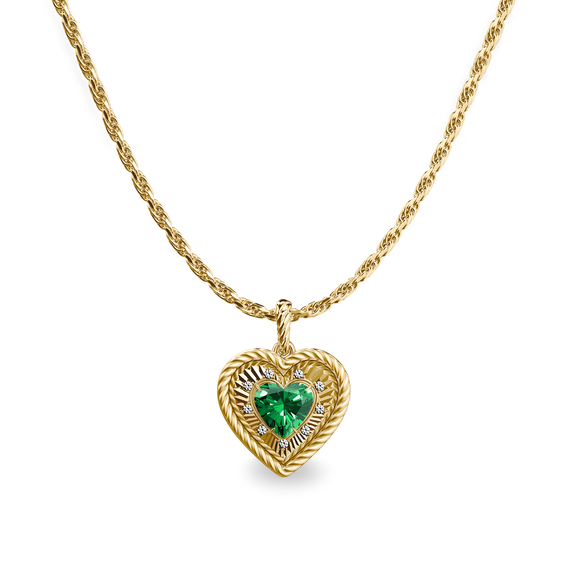 The Bonbon Heart Charm, White Diamond - PASCAL#color_18k-yellow-gold-vermeil-white-diamond-green-gemstone