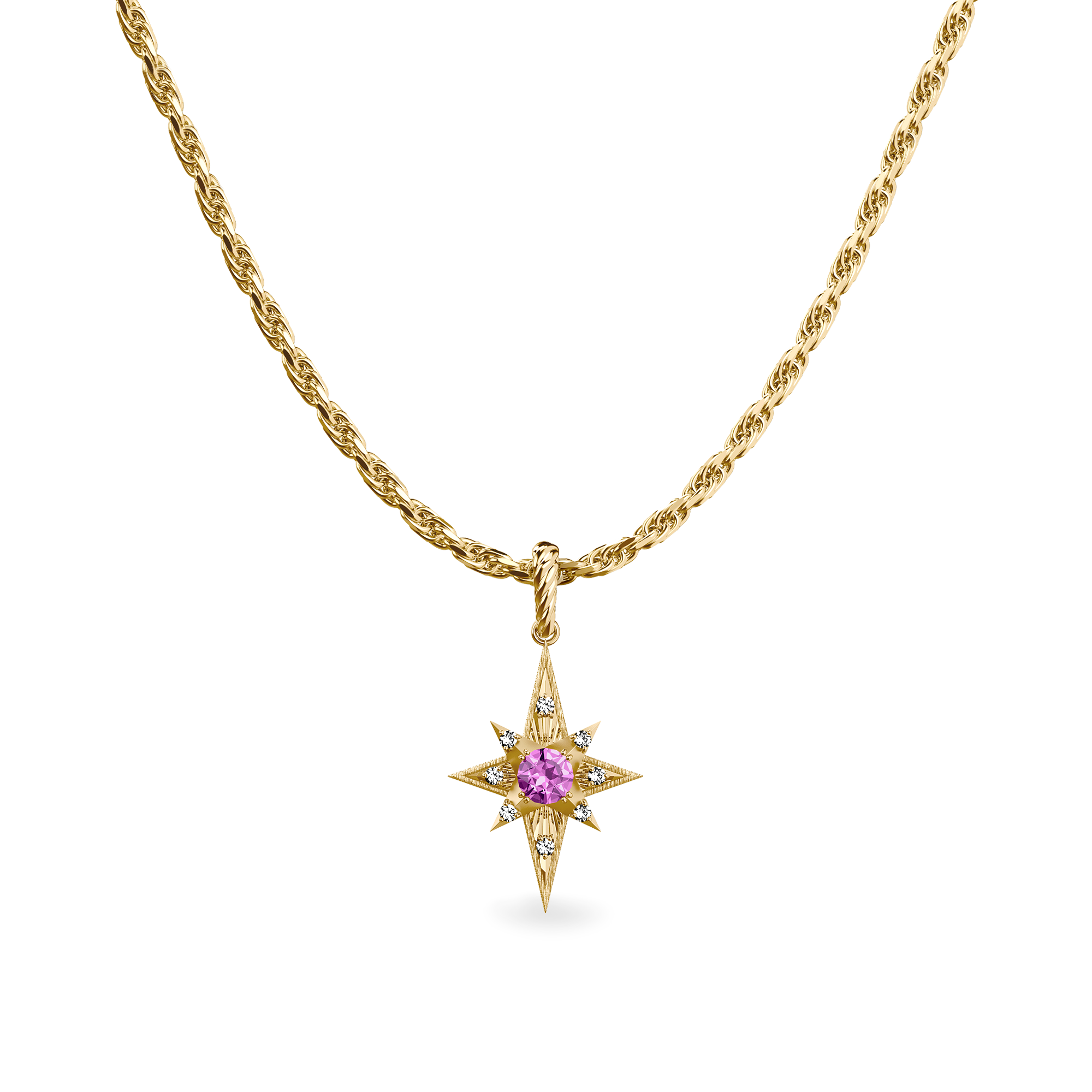 The Bonbon Star Charm, White Diamond - PASCAL#color_18k-yellow-gold-vermeil-white-diamond-pink-gemstone