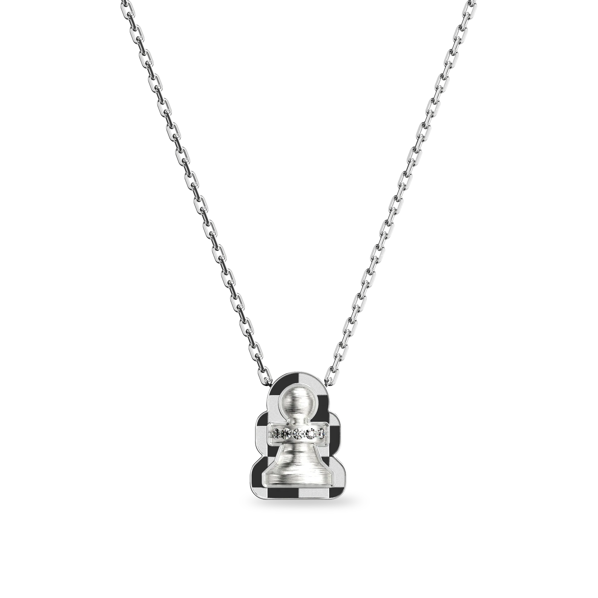 The Chess Diamond Necklace, Pawn, White Diamond - PASCAL#color_18k-white-gold-vermeil-white-diamond