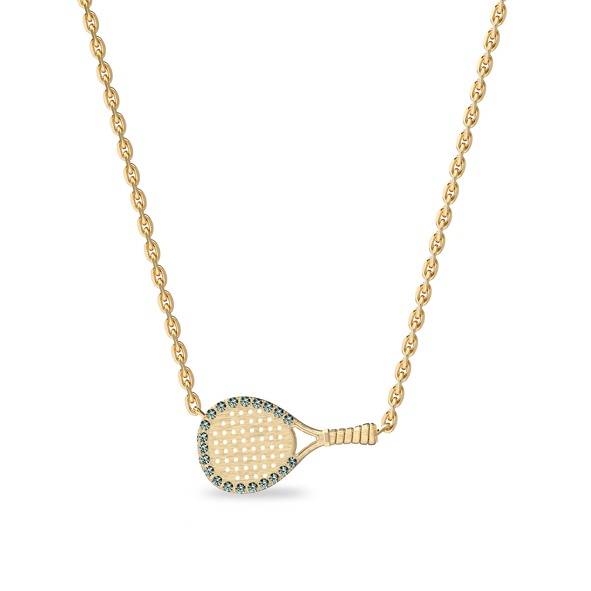The Padel Racket Necklace, Green Diamond Halo - PASCAL#color_18k-yellow-gold-vermeil-green-diamond
