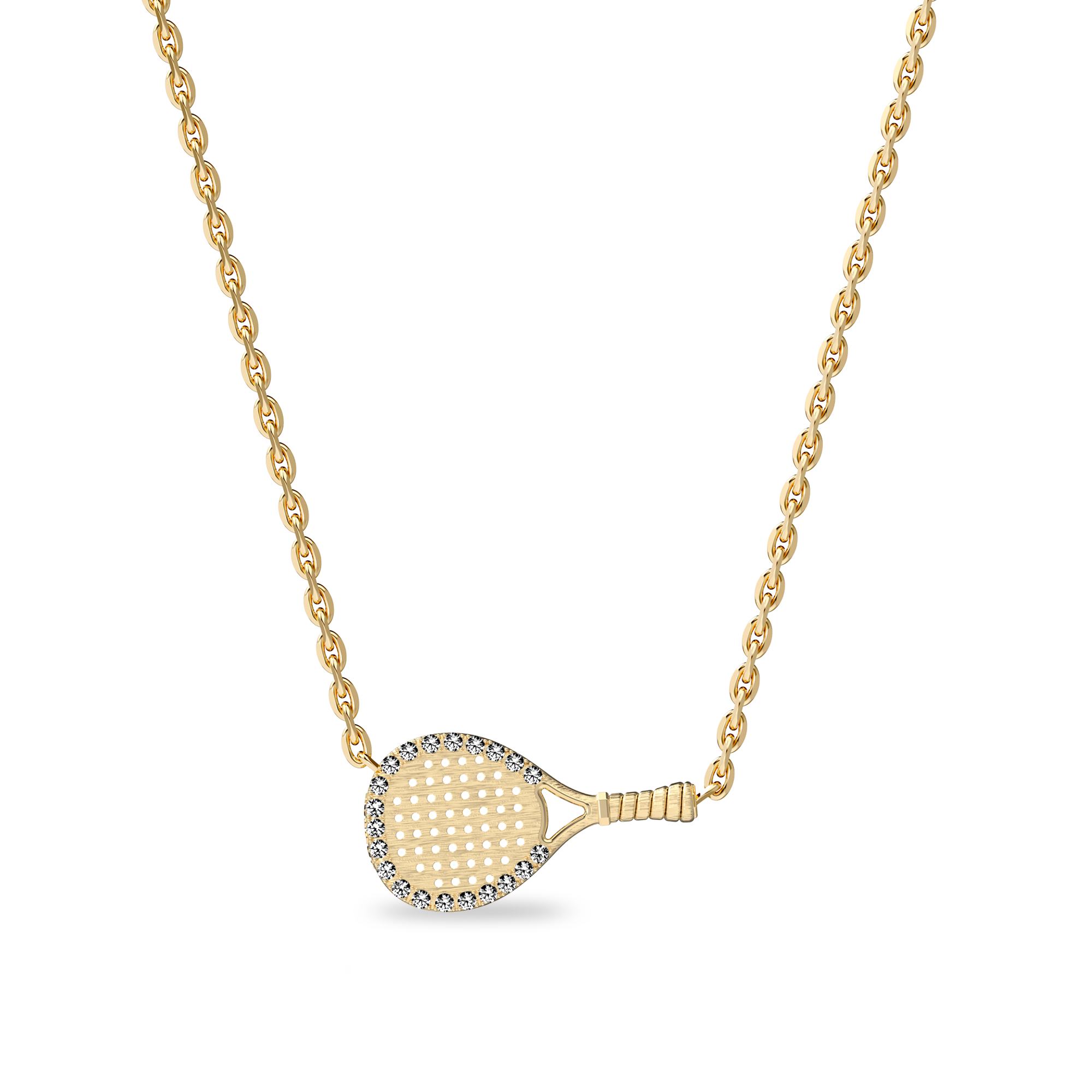 The Padel Racket Necklace, White Diamond Halo - PASCAL#color_18k-yellow-gold-vermeil-white-diamond