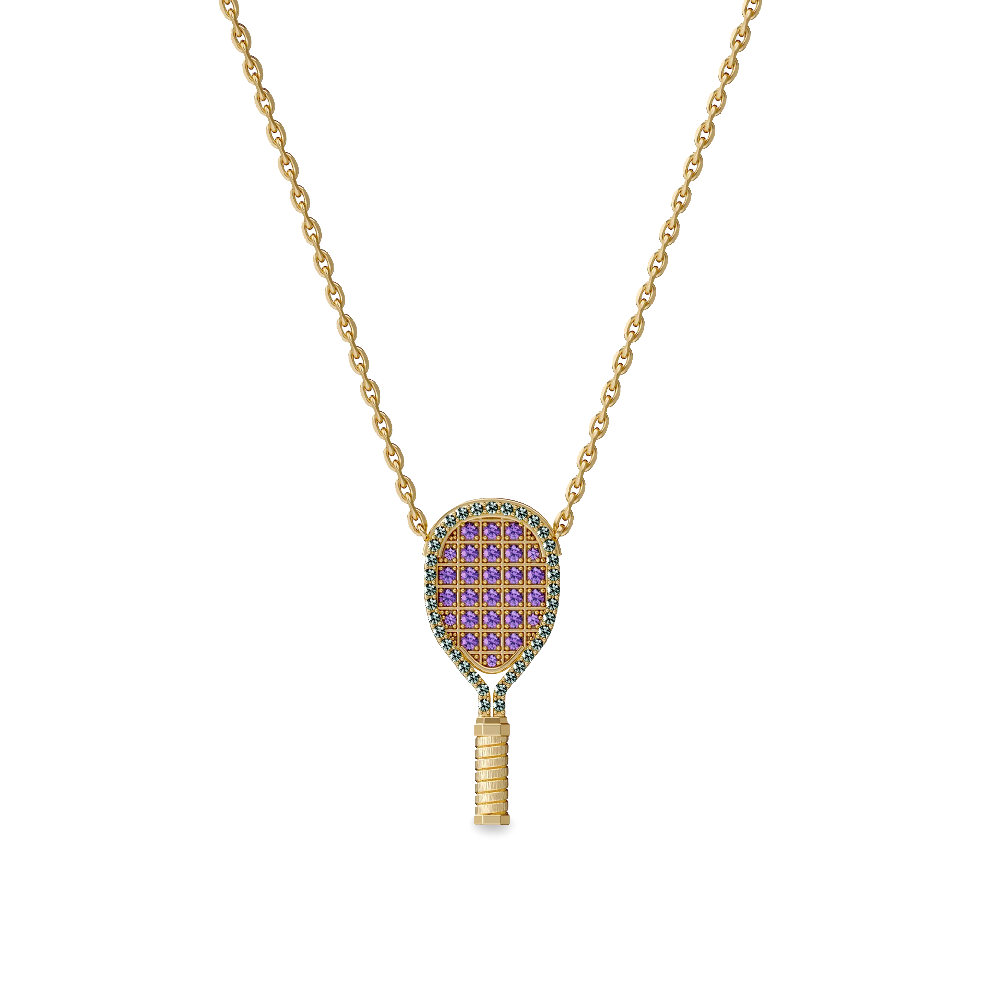 The Tennis Necklace, Green Diamond - PASCAL#color_18k-yellow-gold-vermeil-green-diamond-purple-gemstone