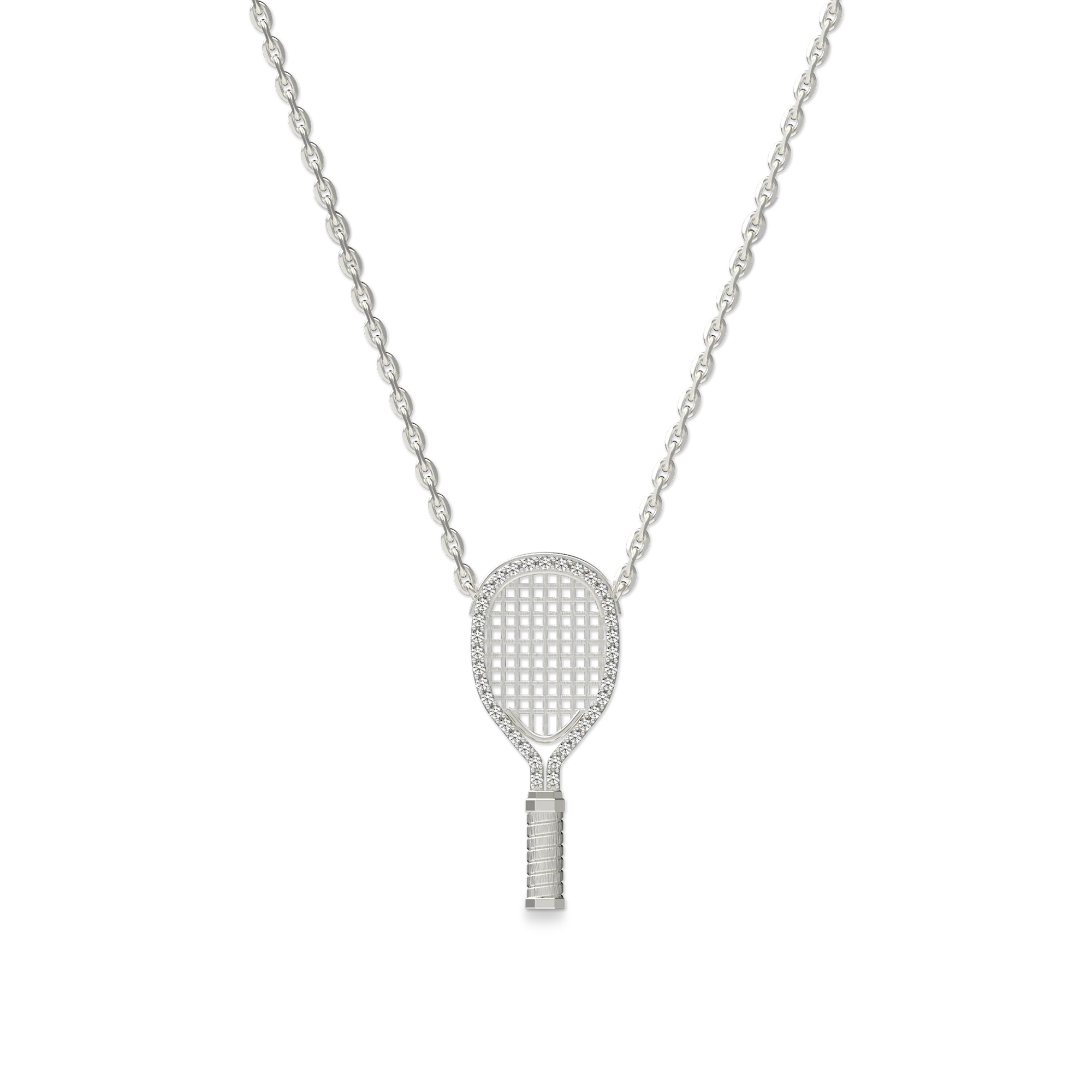 The Tennis Necklace, White Diamond Halo - PASCAL#color_18k-white-gold-vermeil-white-diamond