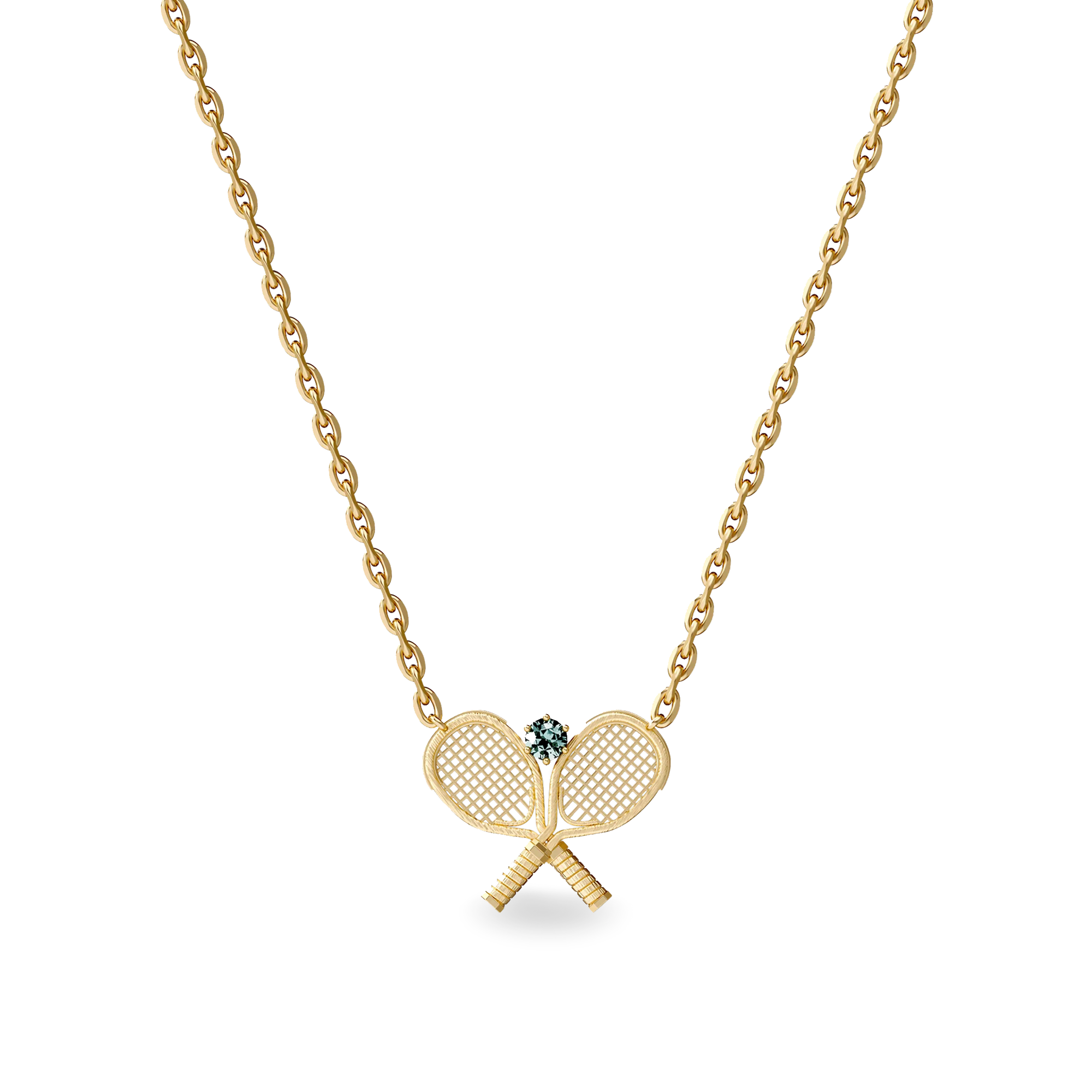 The Tennis Two Rackets Necklace, Green Diamond - PASCAL#color_18k-yellow-gold-vermeil-green-diamond