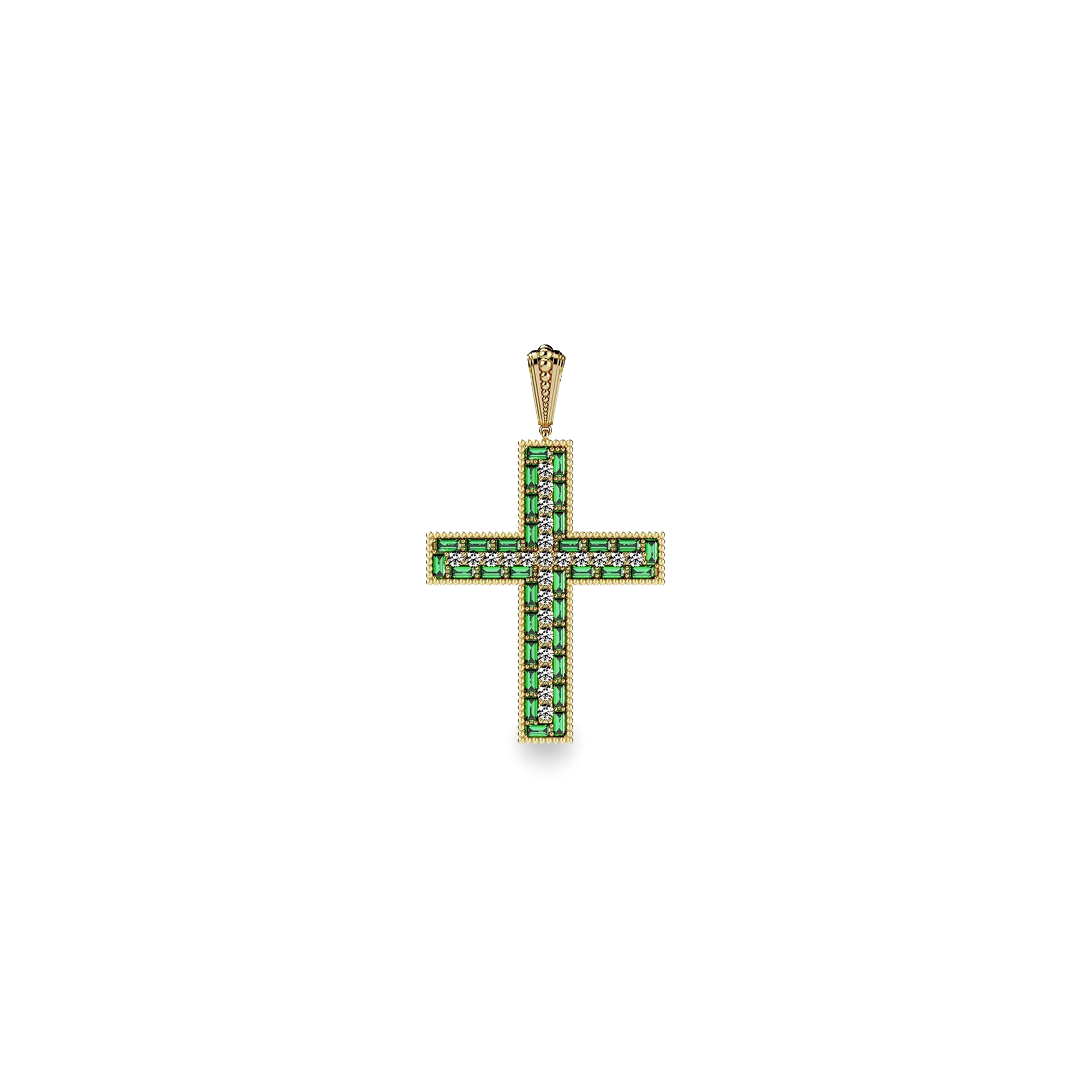 Vetustus Diamond Cross Pendant - PASCAL#color_18k-yellow-gold-vermeil-white-diamond-green-gemstone