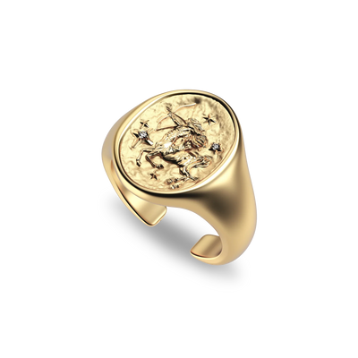 Anel de sinete 'Zodiac' com diamante, Sagitário