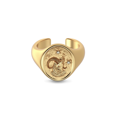 Anel de sinete 'Zodiac' com diamante, Sagitário