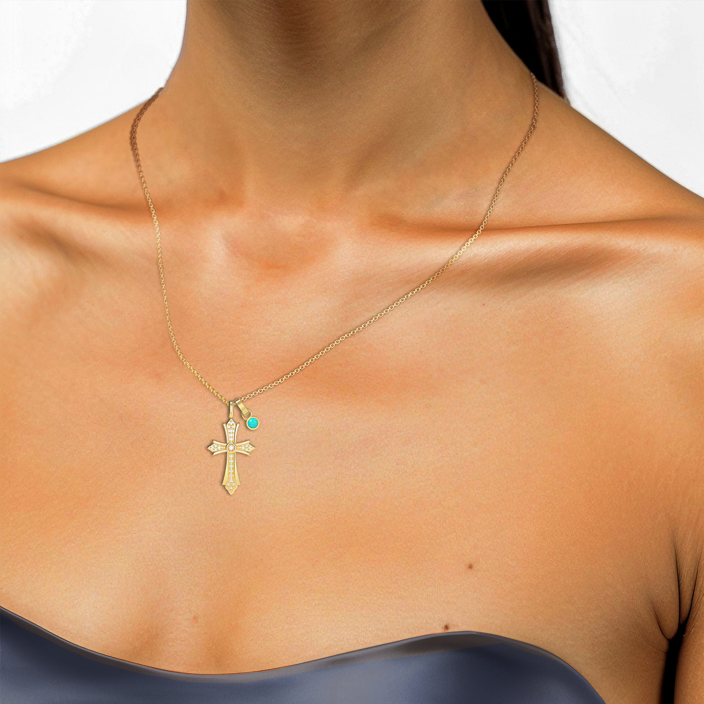 Faith Energy Pendentif en diamant avec une croix turquoise