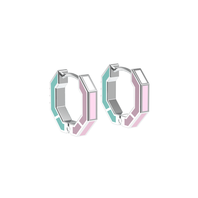 Enchanted Enamel Diamond Hoop Earrings (Blue & Pink)