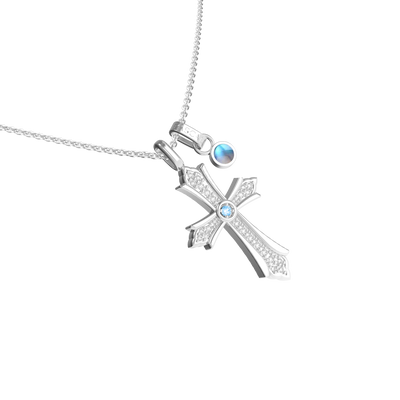 Faith Energy Cross Blue Diamond Pendant with Moonstone