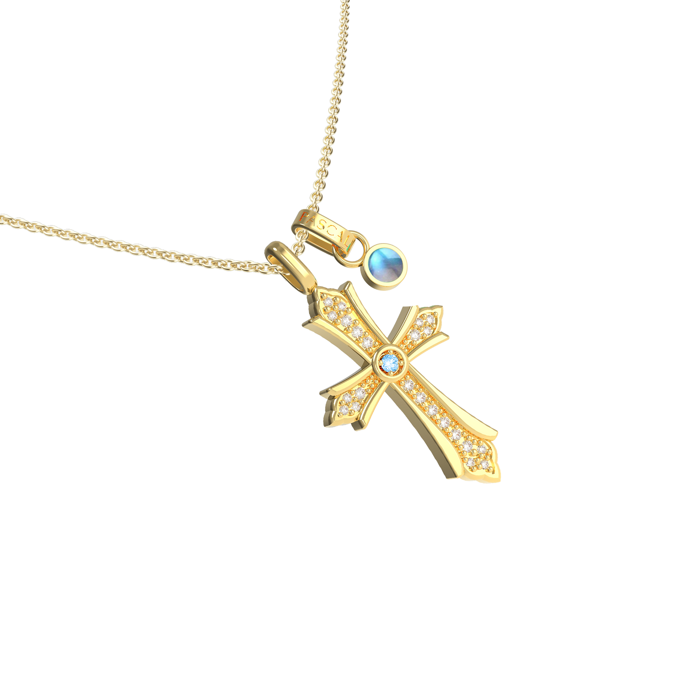 Faith Energy Cross Blue Diamond Pendant with Moonstone