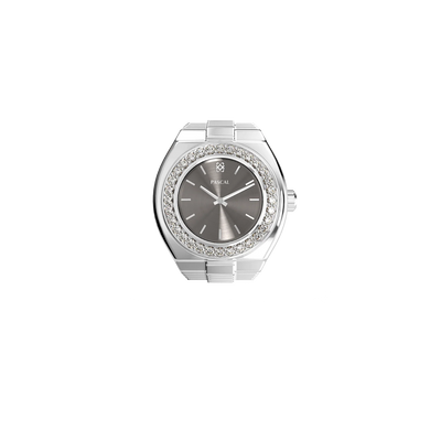 Luxe Classic Diamond Watch Ring Silver Serenade – Luxury finger ring watch for couples, a timeless silver ring timepiece that symbolizes unity and elegance | Pascaldesign