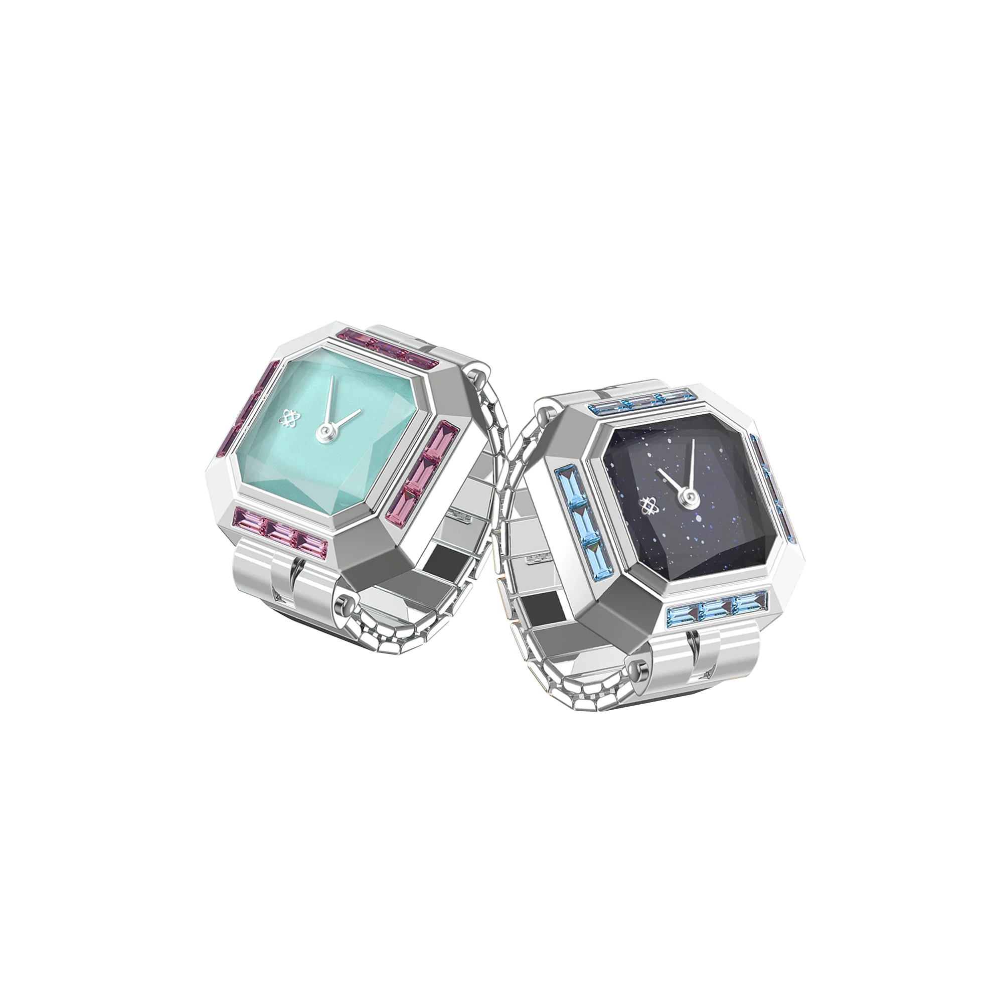 Sofia Diamond Couple Watch Rings Mint Chocolate & Starry Night, matching finger watches for couples, perfect for anniversaries or romantic gifts | PascalDesign