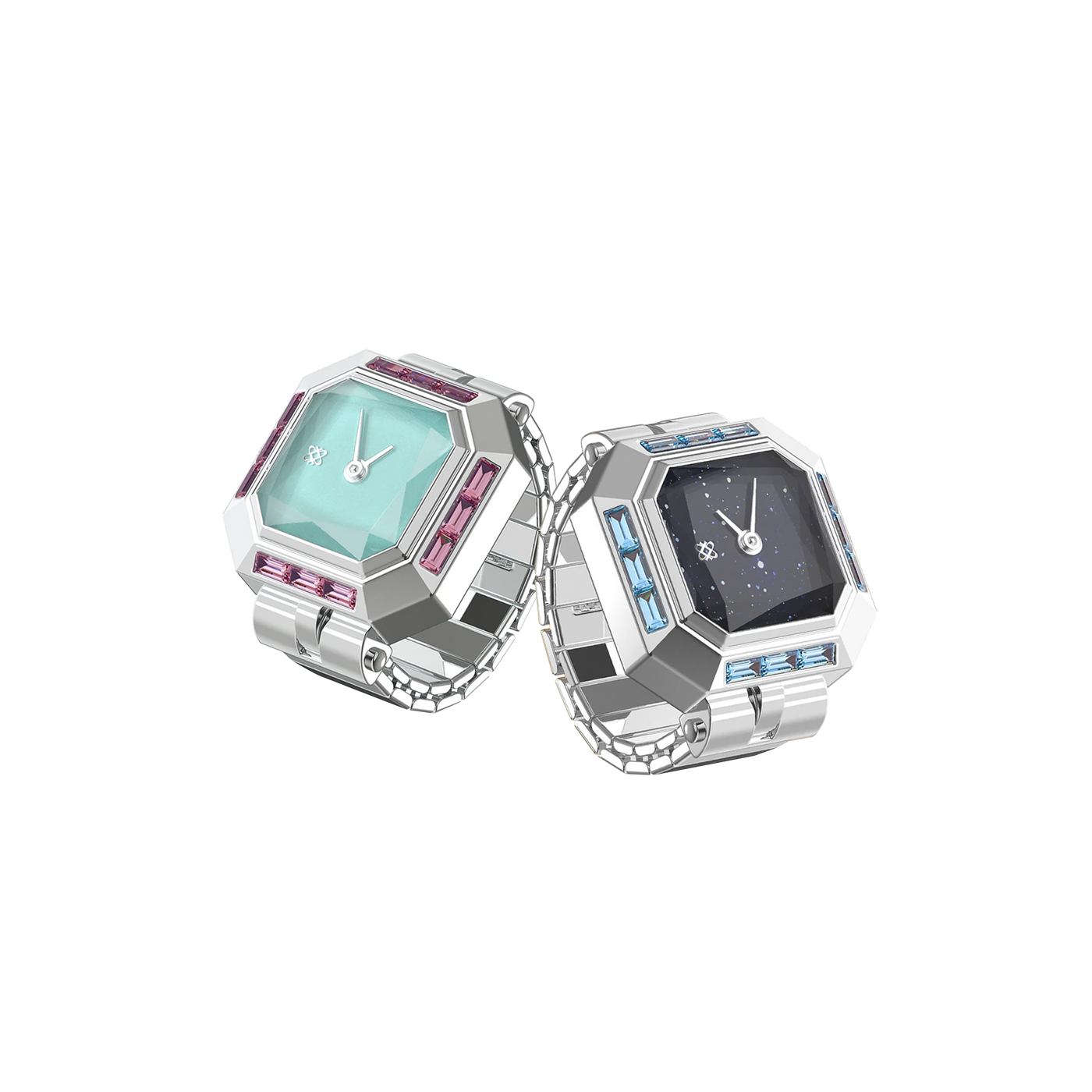 Sofia Diamond Couple Watch Rings Mint Chocolate & Starry Night, matching finger watches for couples, perfect for anniversaries or romantic gifts | PascalDesign