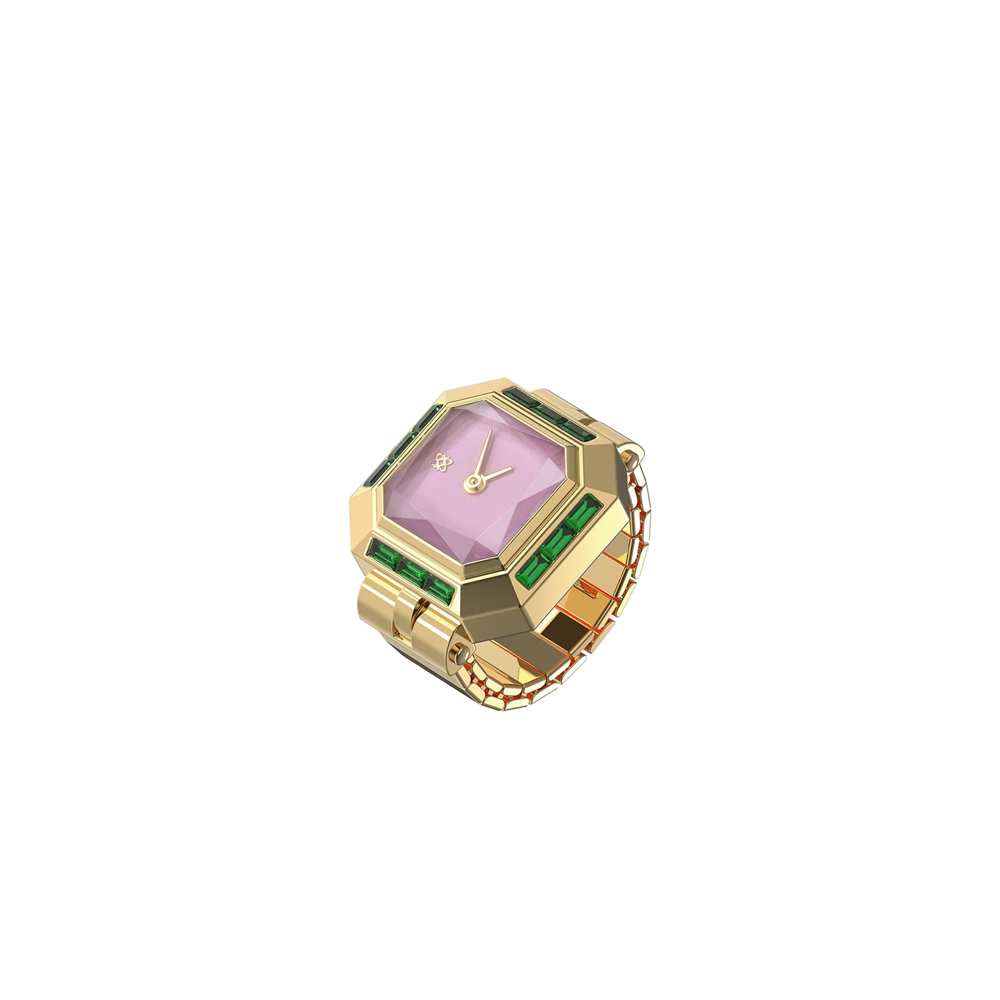 Sofia Prism Cocktail Watch Ring Blueberry Fondant - Gold Finger Watch for Women, Chic Statement Piece with Pink Dial | Pascaldesign