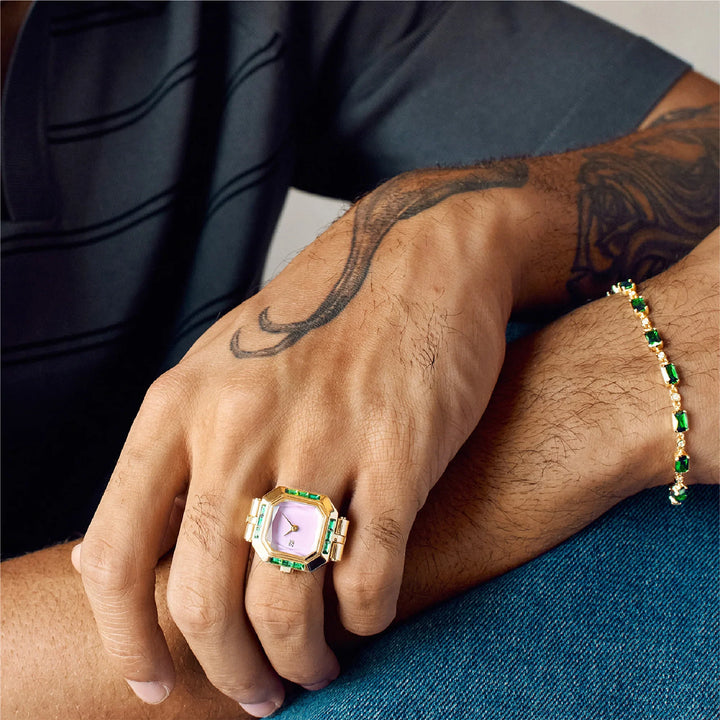 Sofia Prism Cocktail Watch Ring: Gold Band, Lavender | PASCAL