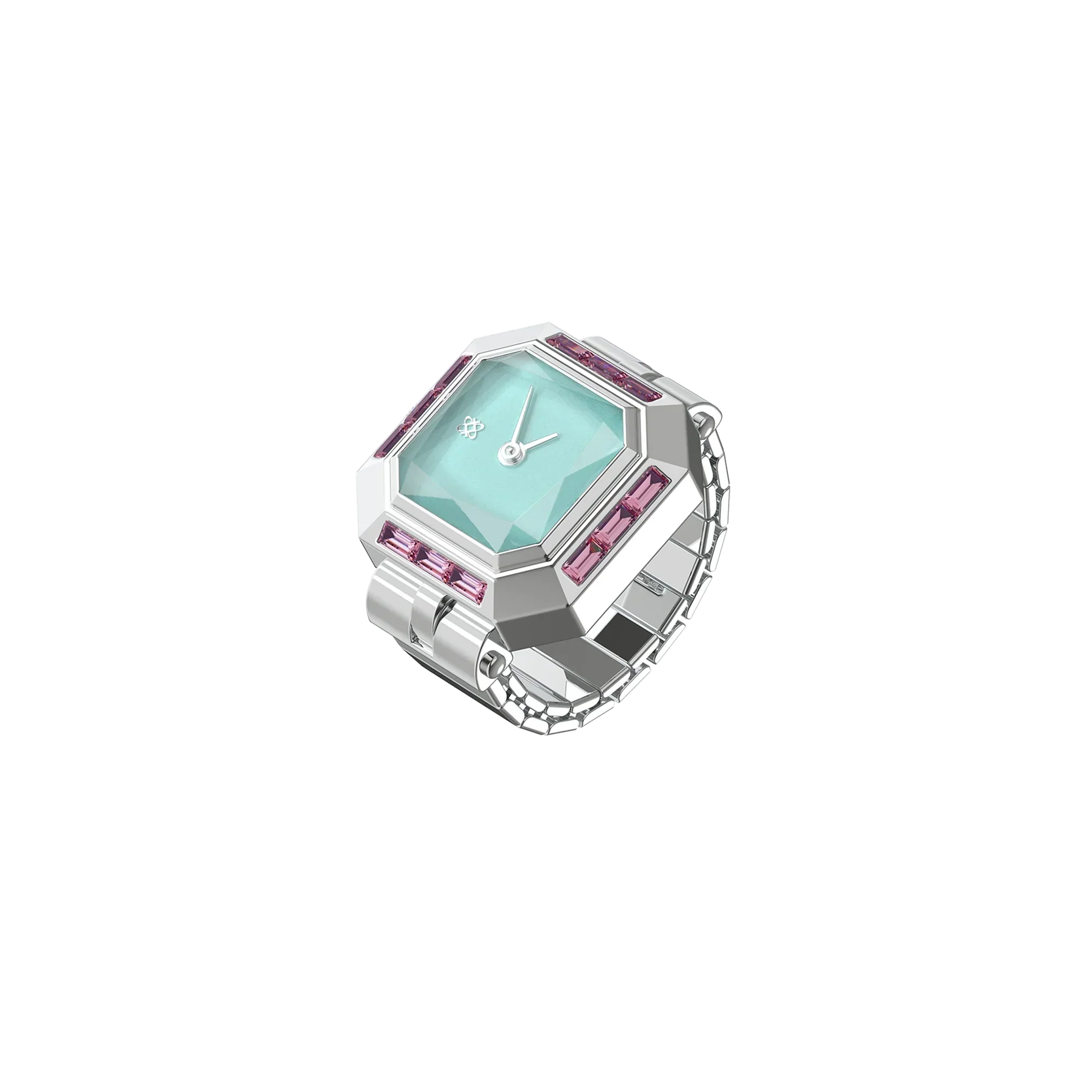Sofia Prism Cocktail Watch Ring Mint Chocolate - Silver Ring Timepiece with Refreshing Mint Green Dial, Unique Accessory | Pascaldesign