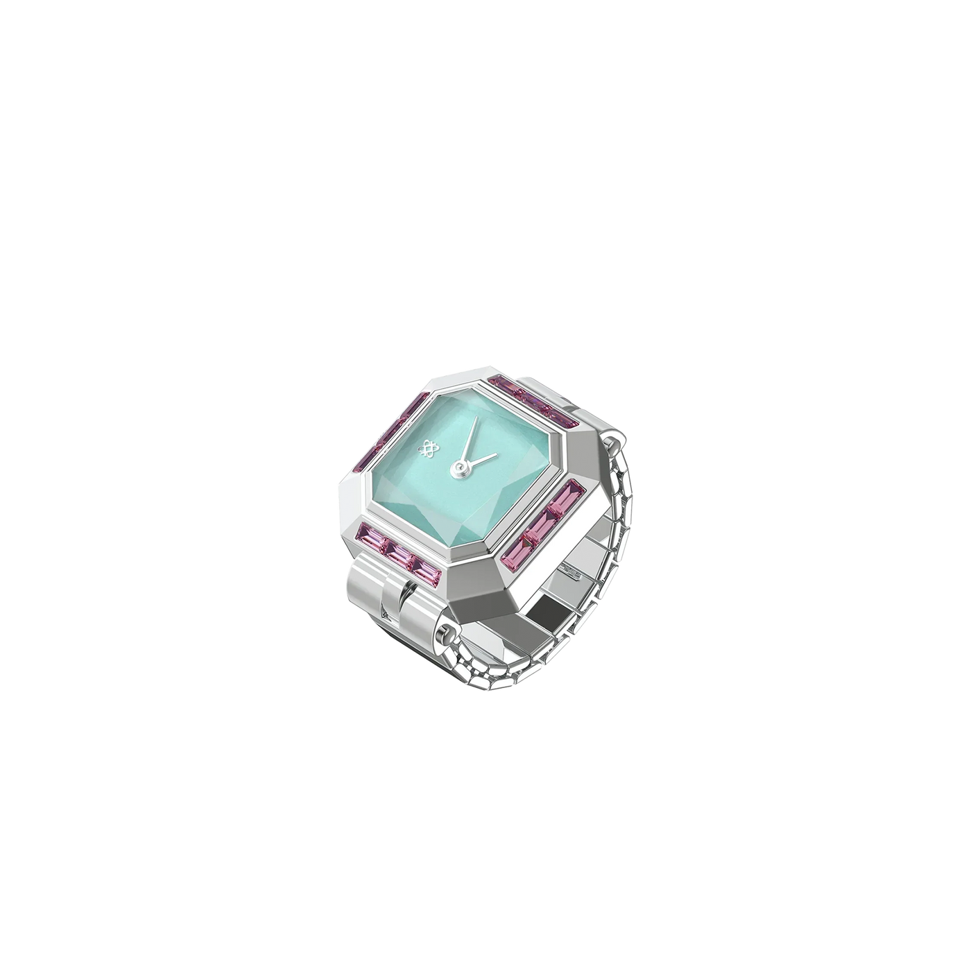 Sofia Prism Cocktail Watch Ring Mint Chocolate - Silver Ring Timepiece with Refreshing Mint Green Dial, Unique Accessory | Pascaldesign