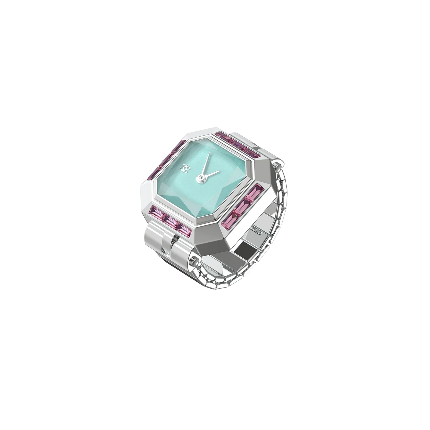 Sofia Prism Cocktail Watch Ring Mint Chocolate - Silver Ring Timepiece with Refreshing Mint Green Dial, Unique Accessory | Pascaldesign