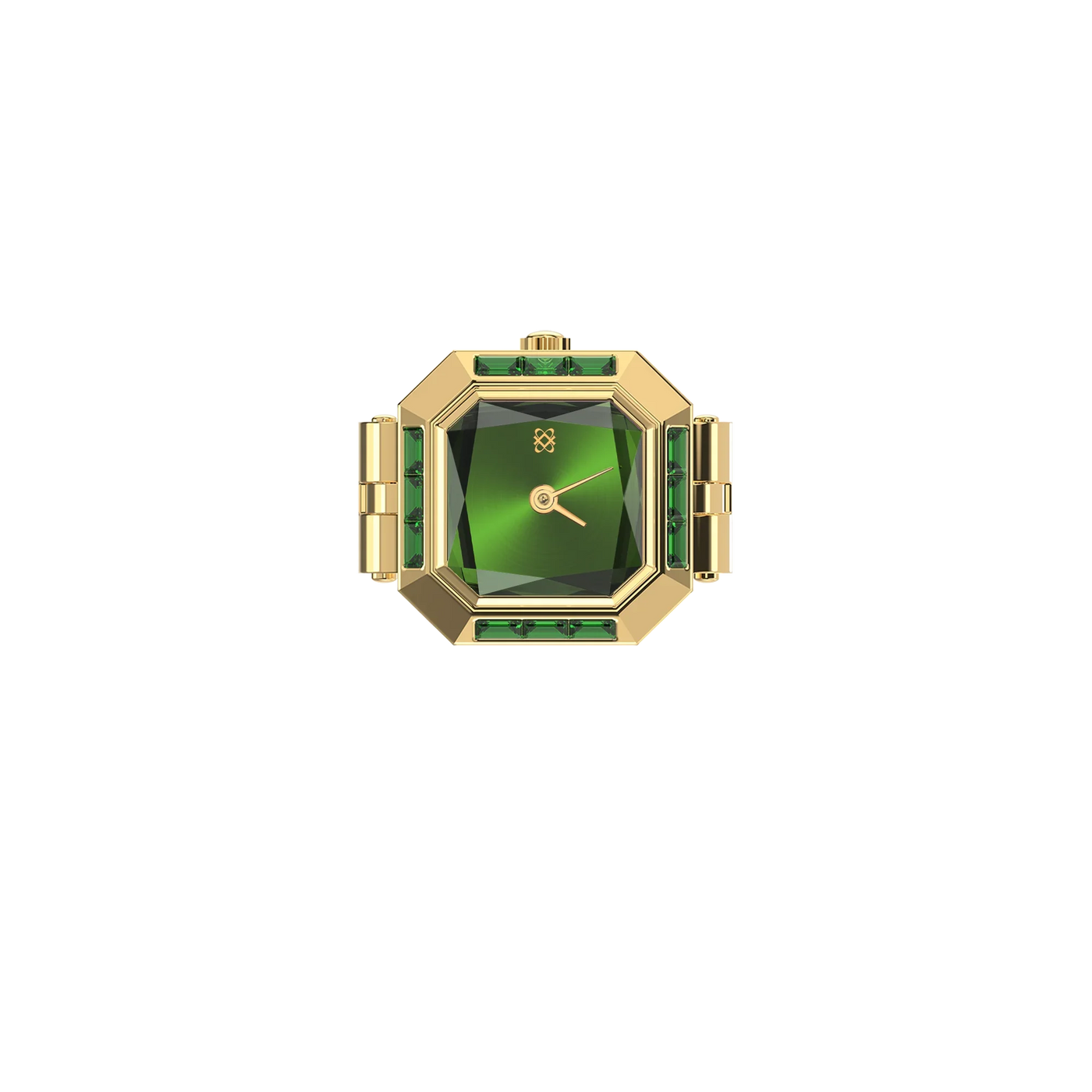 Sofia Prism Watch Ring Tequila Martini - Gold Finger Watch with Brushed Dark Green Metal Dial, Quartz Movement Accuracy | Pascaldesign