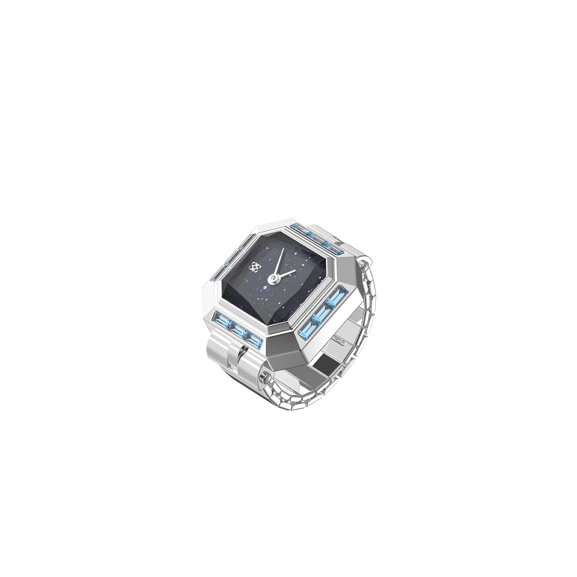 Sofia Prism Cocktail Watch Ring Starry Night - Elegant Silver Watch Ring with Luminous Gemstone Dial for Unique Style