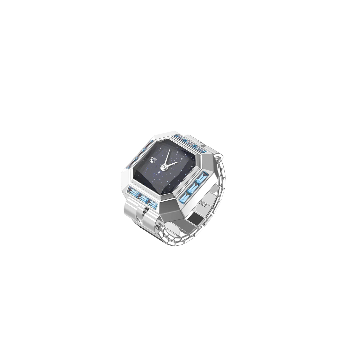 Sofia Prism Cocktail Watch Ring Starry Night - Elegant Silver Watch Ring with Luminous Gemstone Dial for Unique Style