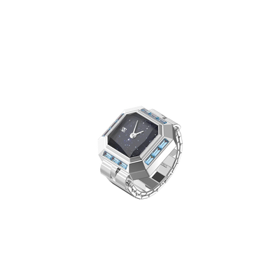 Sofia Prism Cocktail Watch Ring Starry Night - Elegant Silver Watch Ring with Luminous Gemstone Dial for Unique Style